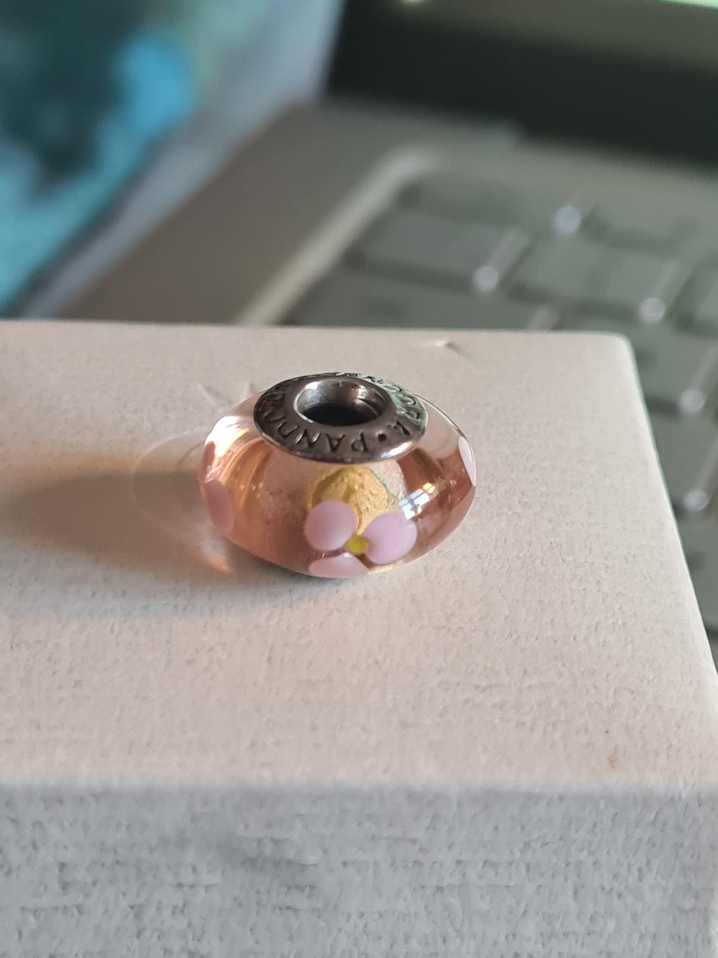 Genuine Pandora Pink Flower Murano Charm
