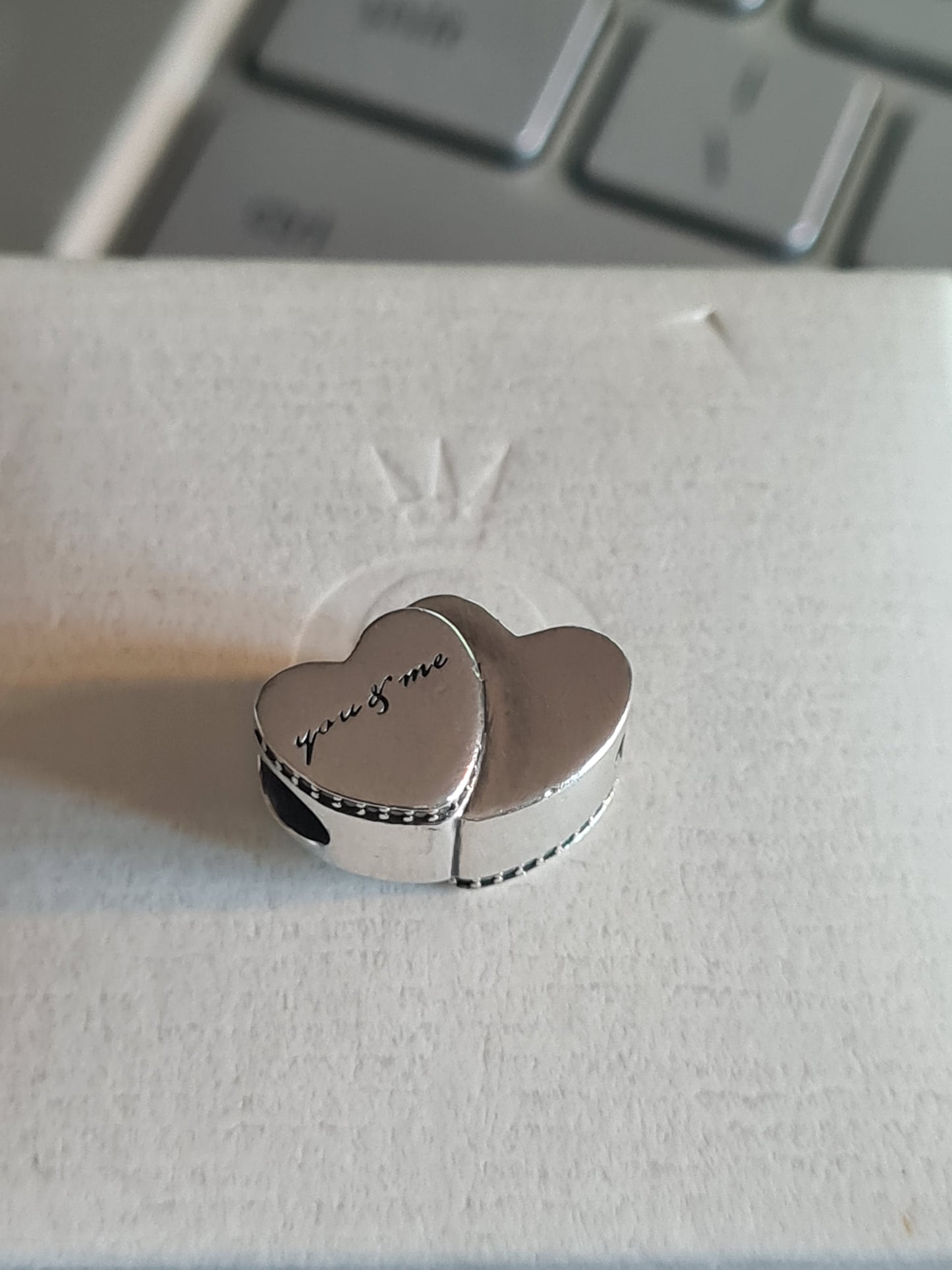 Genuine Pandora Large Double Heart I Love You Pave Charm