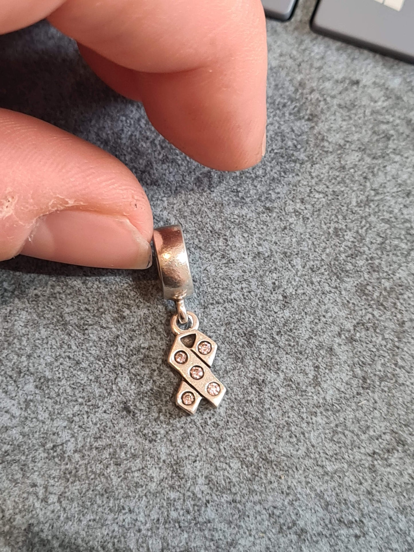 Genuine Pandora Ribbon Pave Pink Dangle Charm Cancer
