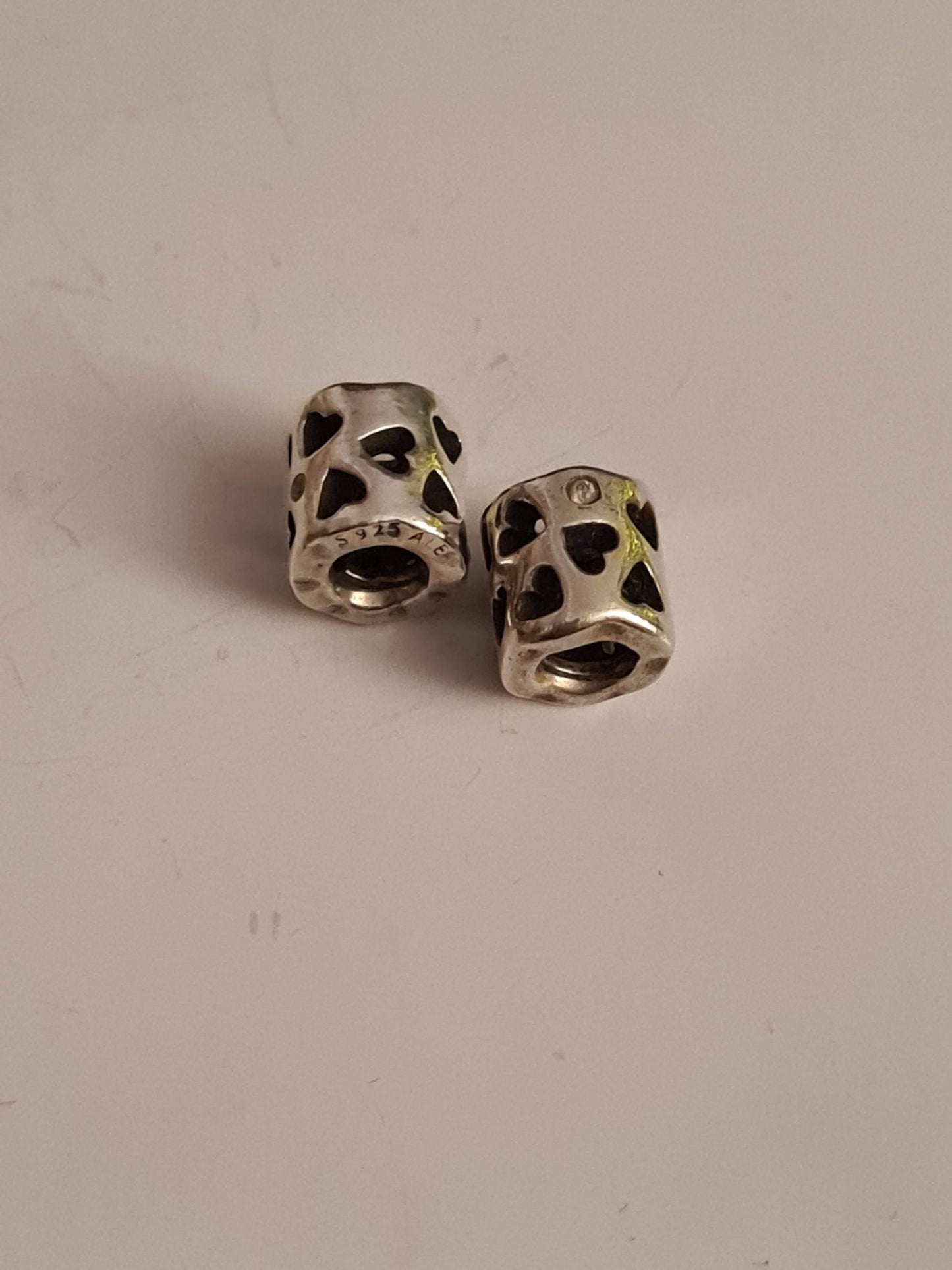 Genuine Pandora Barrel Heart Open work Charm with Cz Stone x1