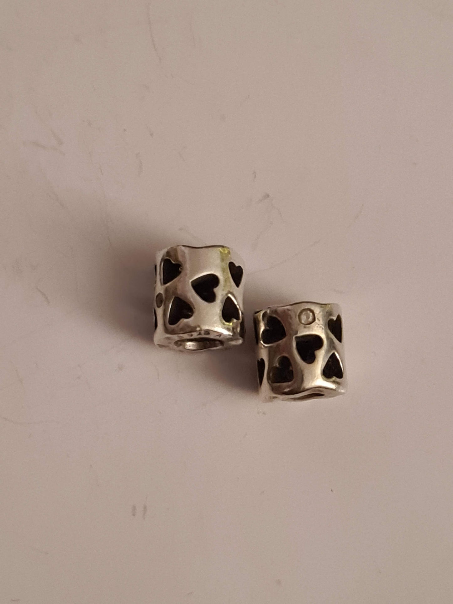 Genuine Pandora Barrel Heart Open work Charm with Cz Stone x1