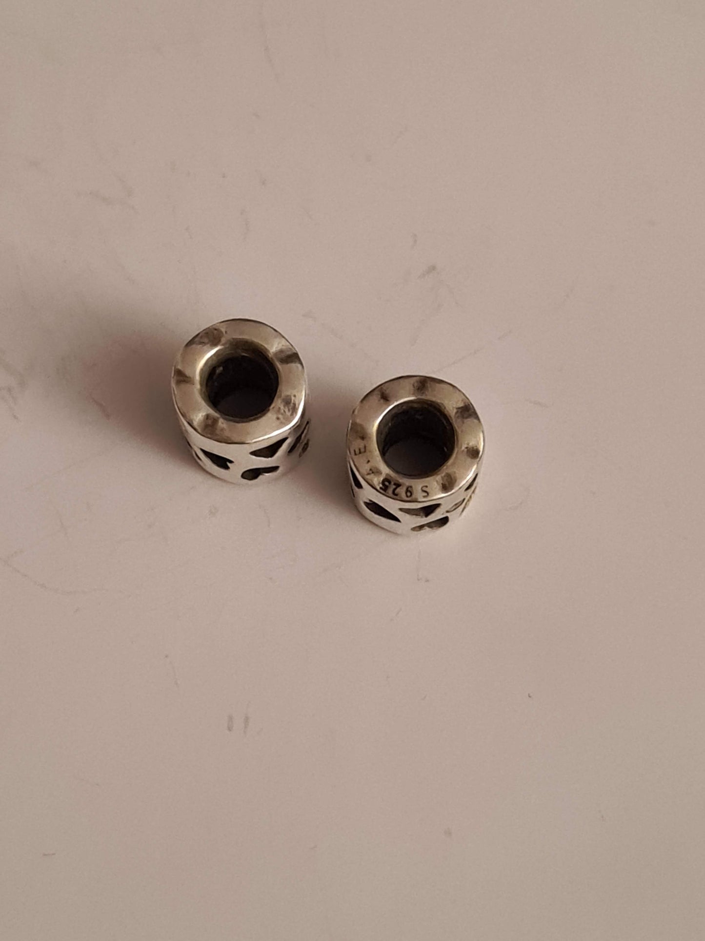 Genuine Pandora Barrel Heart Open work Charm with Cz Stone x1
