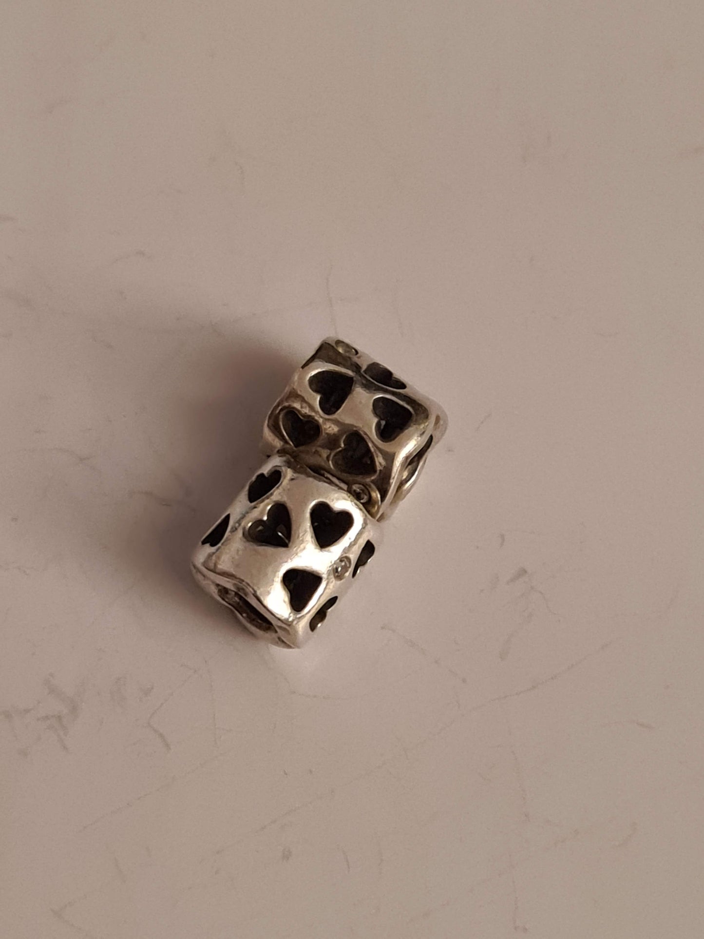 Genuine Pandora Barrel Heart Open work Charm with Cz Stone x1
