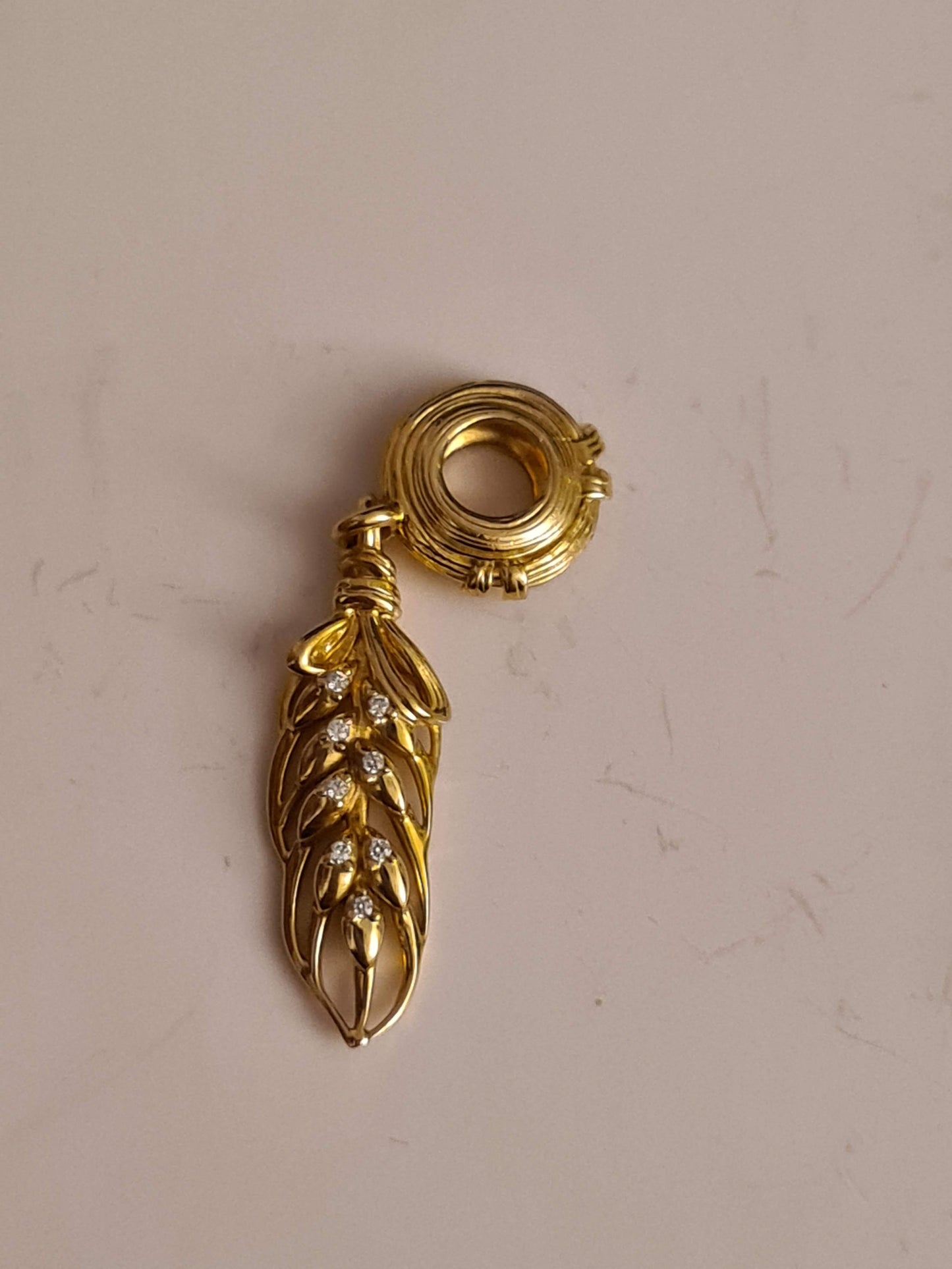 Genuine Pandora Shine Wheat Sheaf Pave Feather Dangle Charm Gold