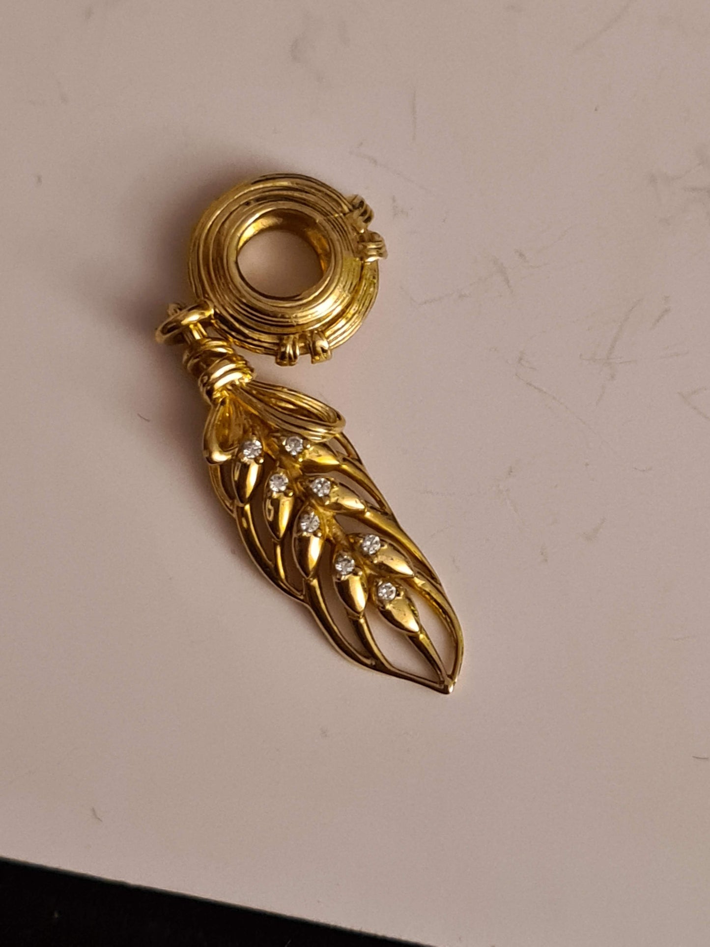 Genuine Pandora Shine Wheat Sheaf Pave Feather Dangle Charm Gold