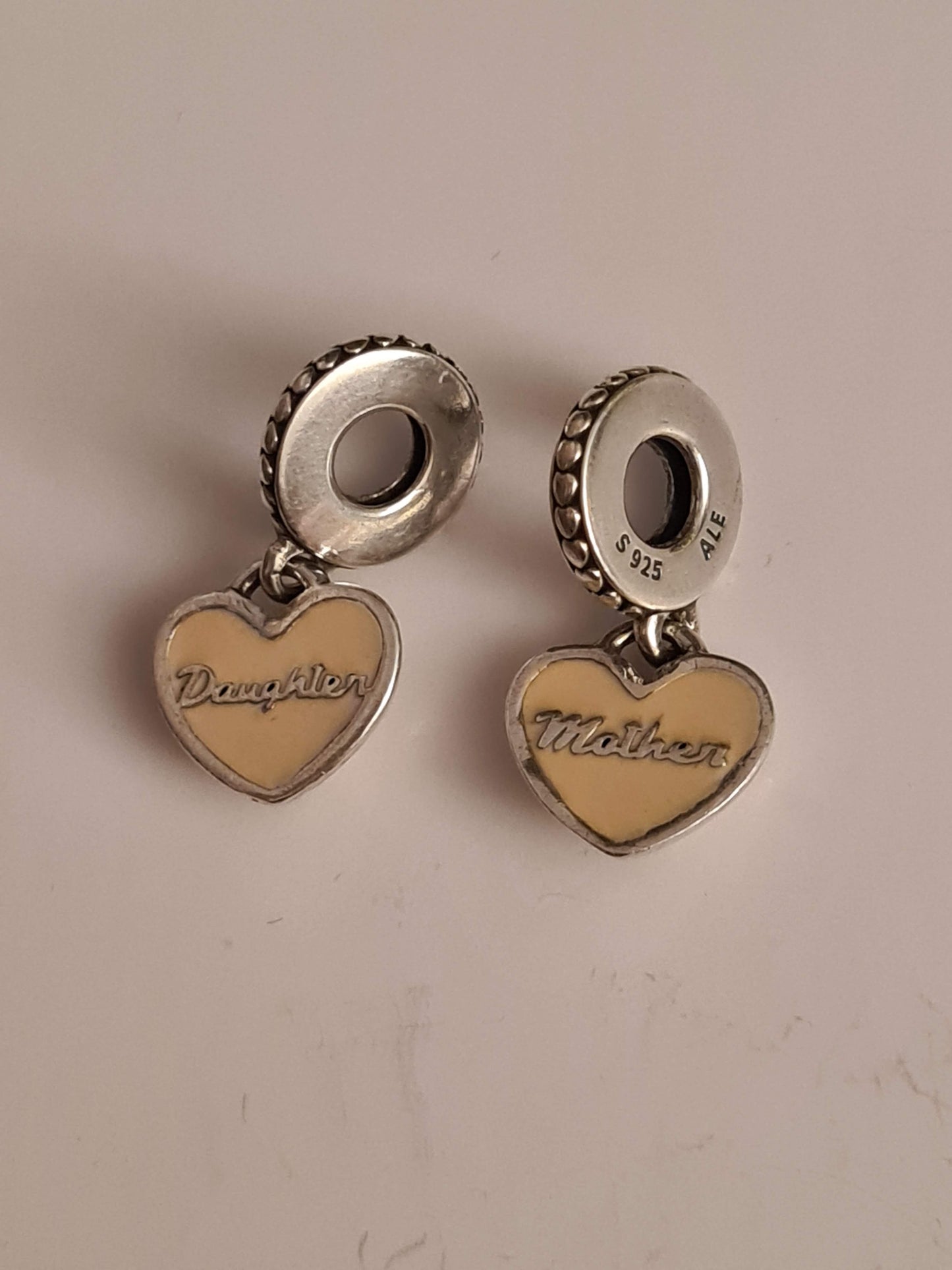 Genuine Pandora Mother and Daughter Enamel Charms Two Halves of a Heart