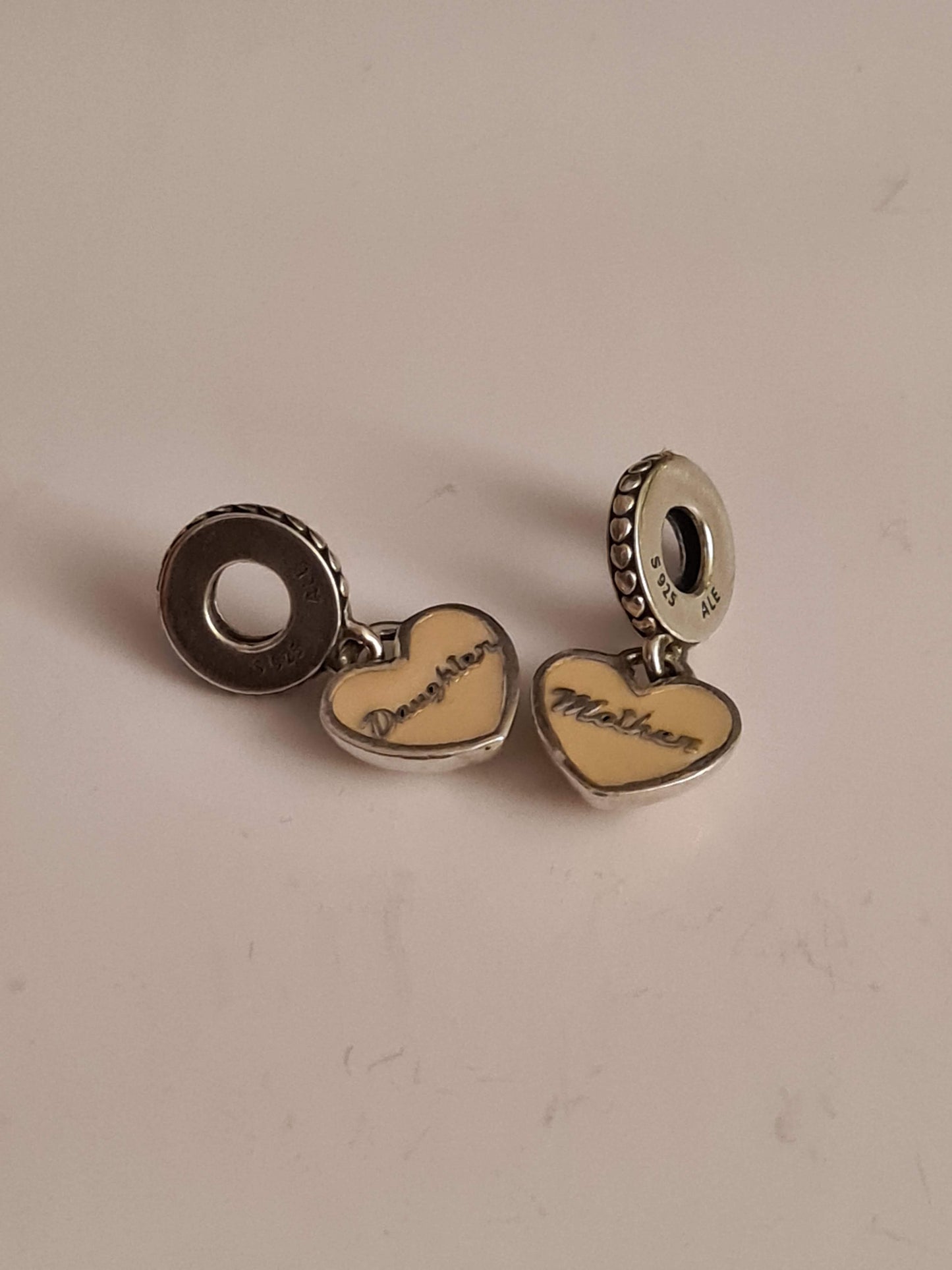 Genuine Pandora Mother and Daughter Enamel Charms Two Halves of a Heart