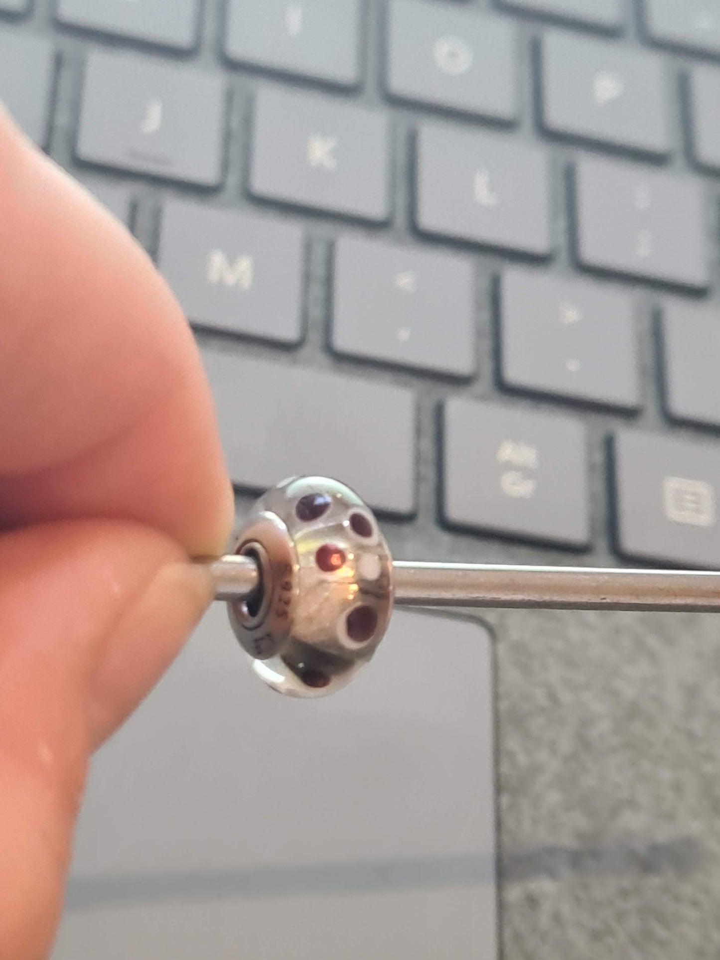 Genuine Pandora White Murano Charm With Brown Dots Polka