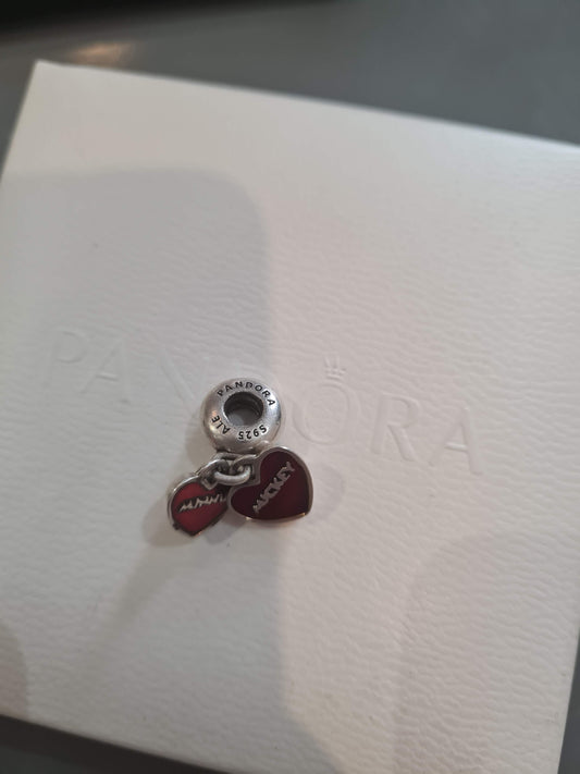 Genuine Pandora Disney Mickey and Minnie Dangle Red Enamel Charm