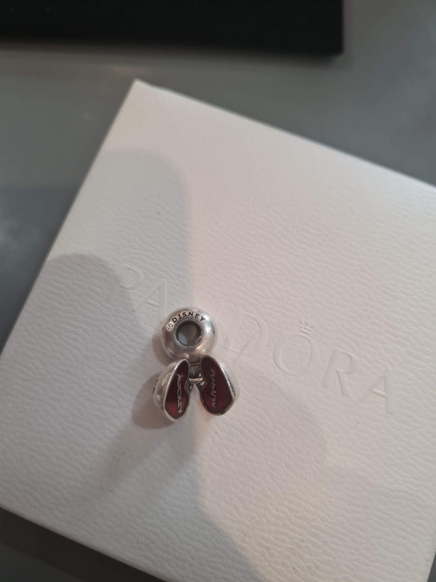 Genuine Pandora Disney Mickey and Minnie Dangle Red Enamel Charm
