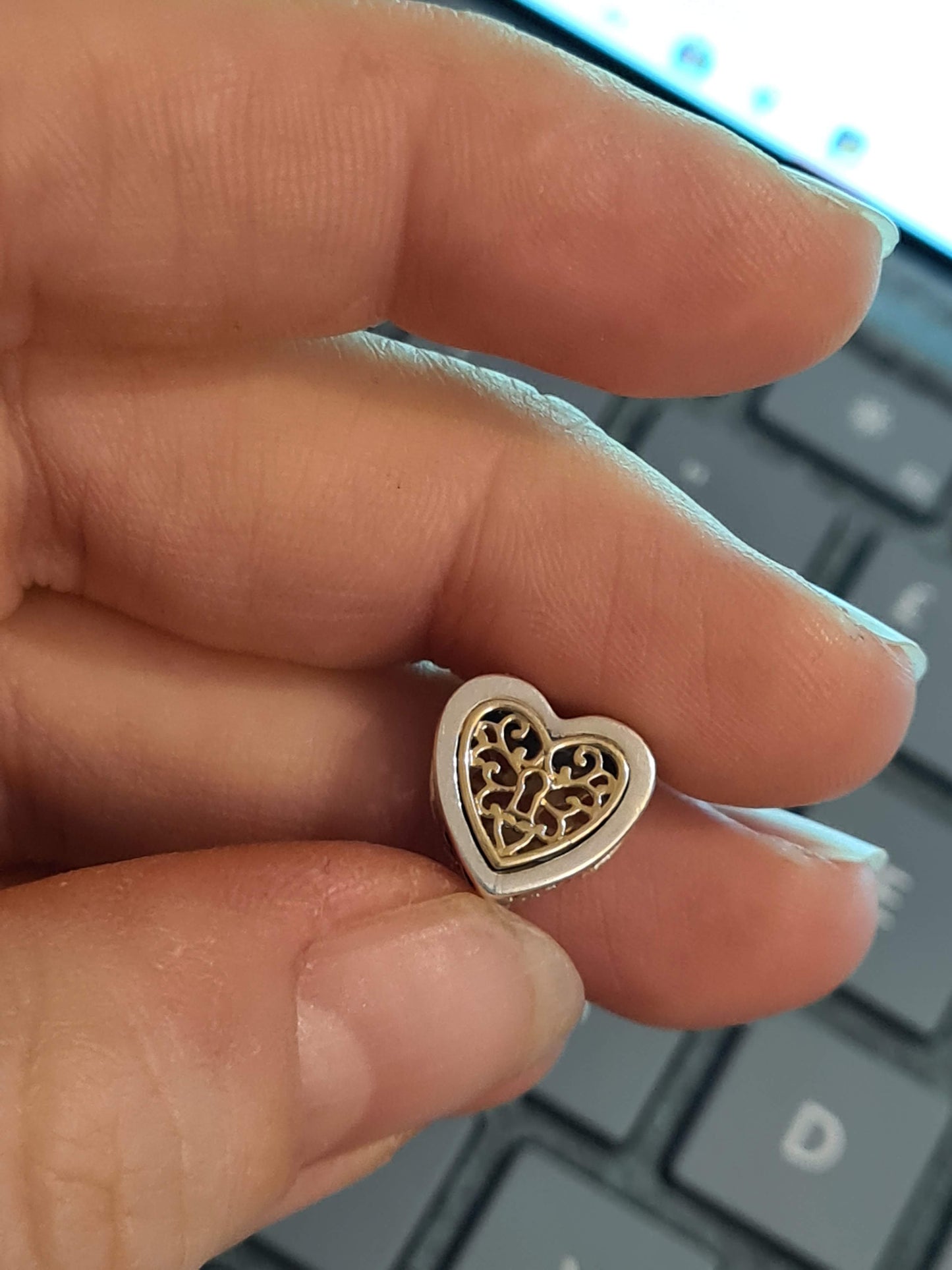 Genuine Pandora Two Tone Heart Lock Charm Intricate Charm