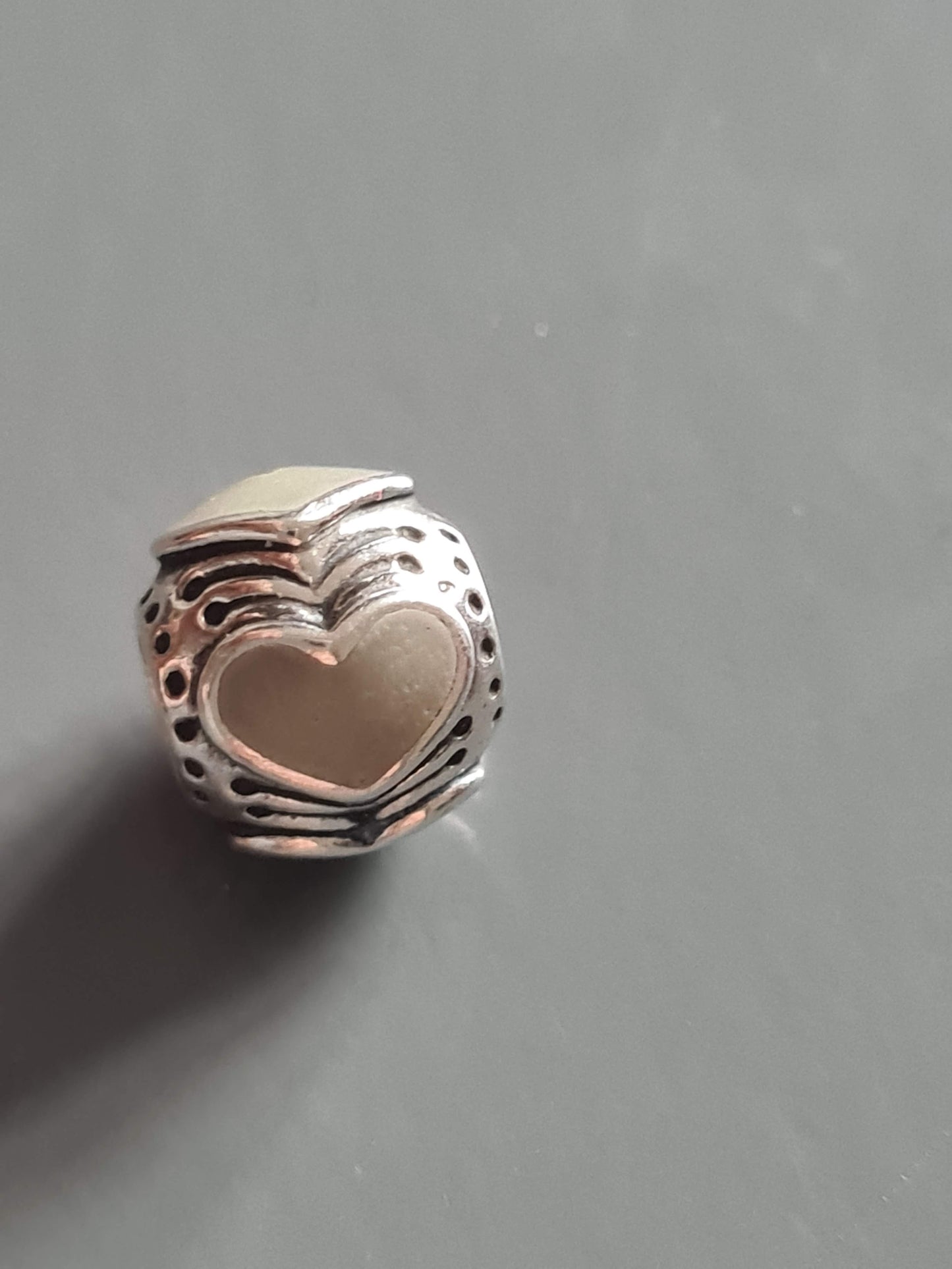Genuine Pandora Grey Heart Enamel Ball Charm with Oxidisation Detail