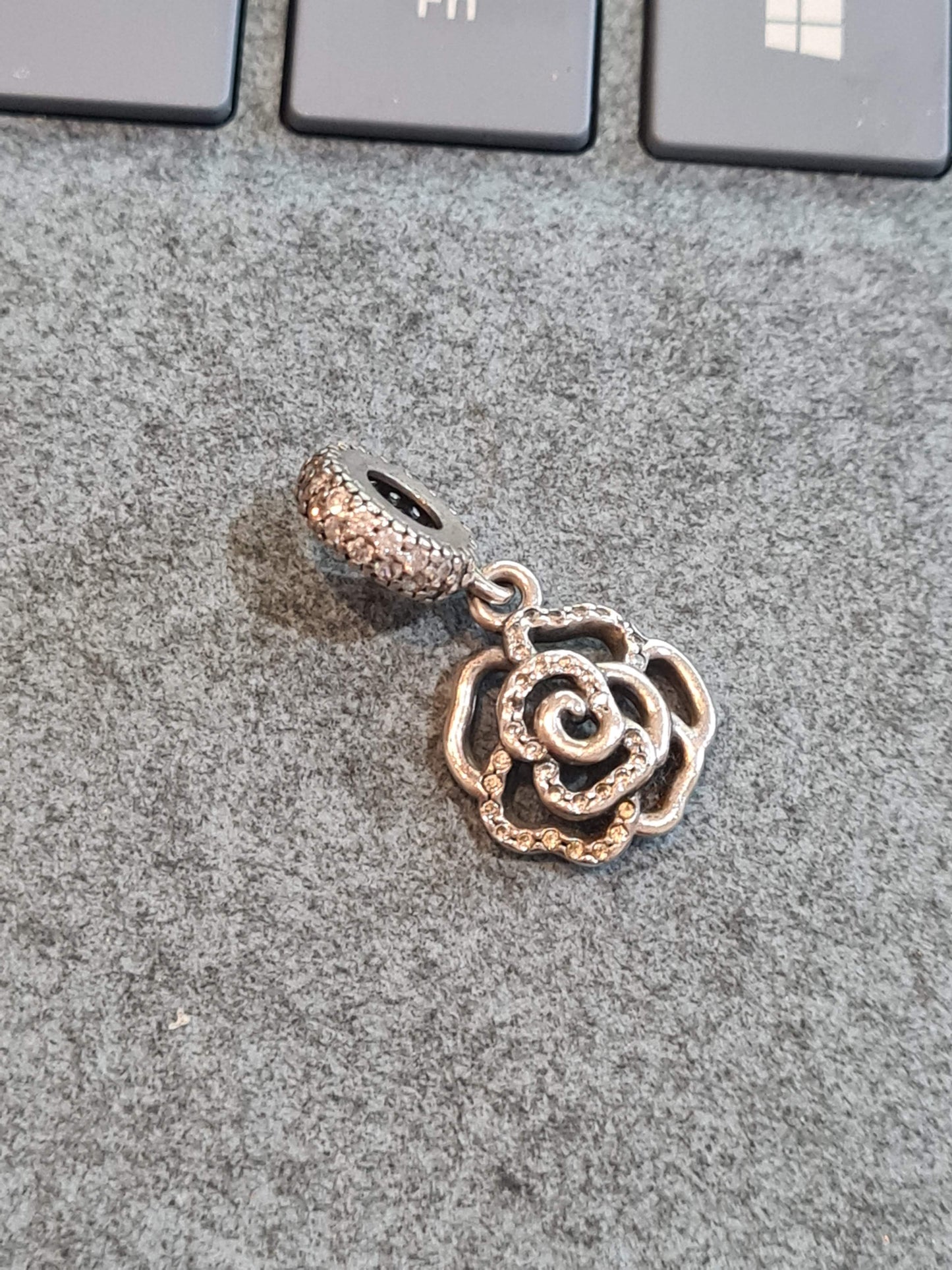 Genuine Pandora Pave Rose Dangle Flower