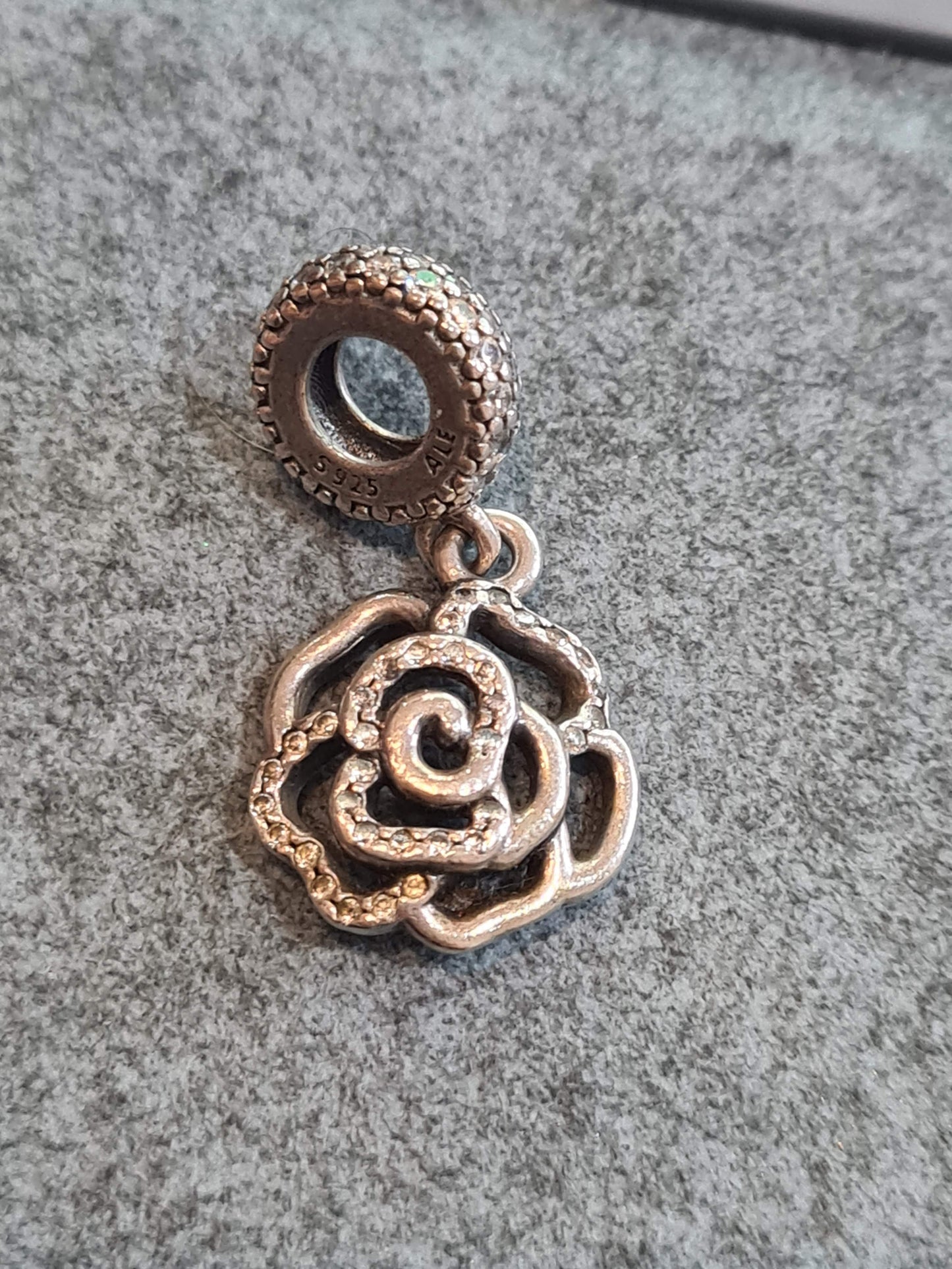 Genuine Pandora Pave Rose Dangle Flower