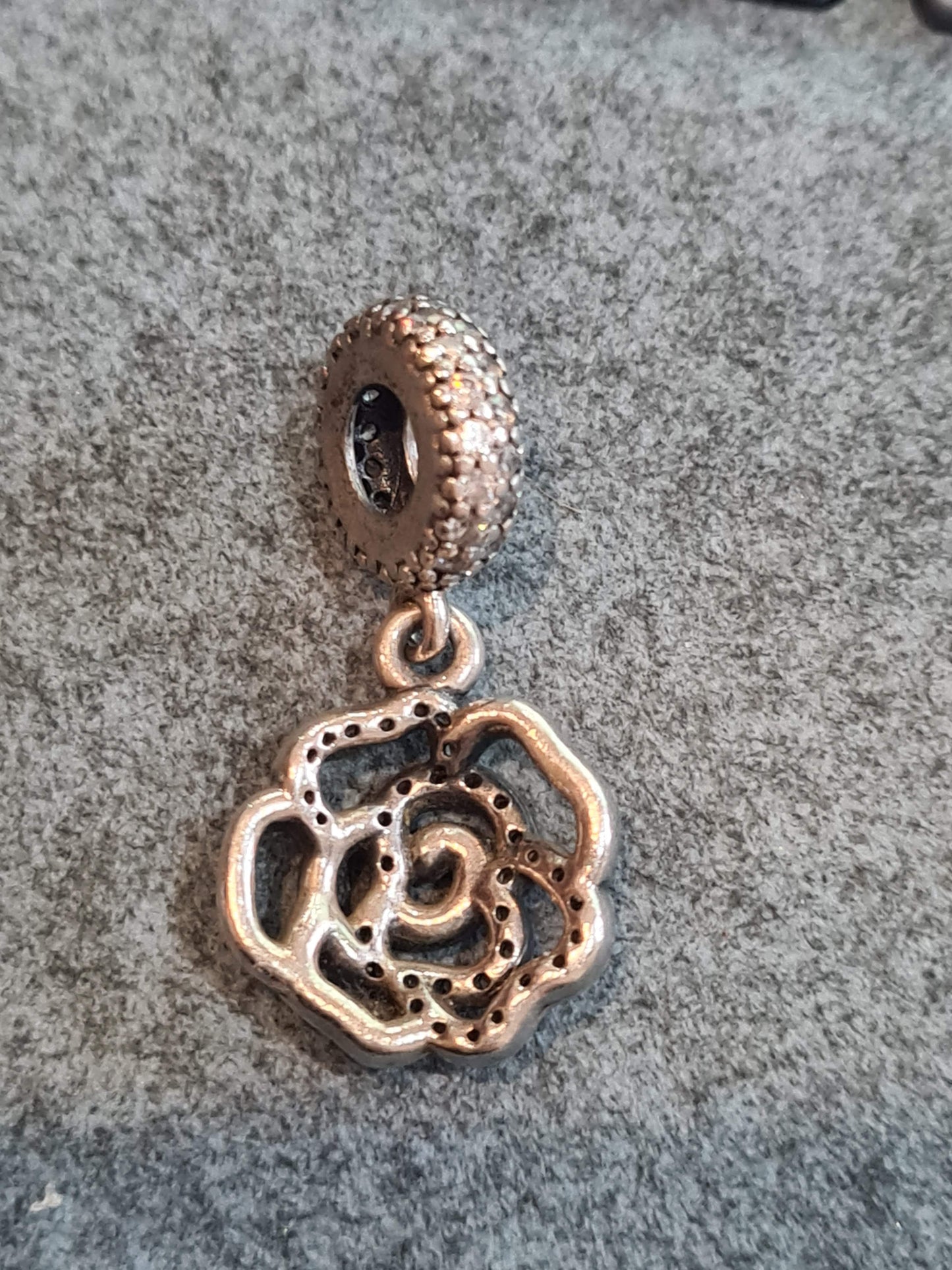 Genuine Pandora Pave Rose Dangle Flower