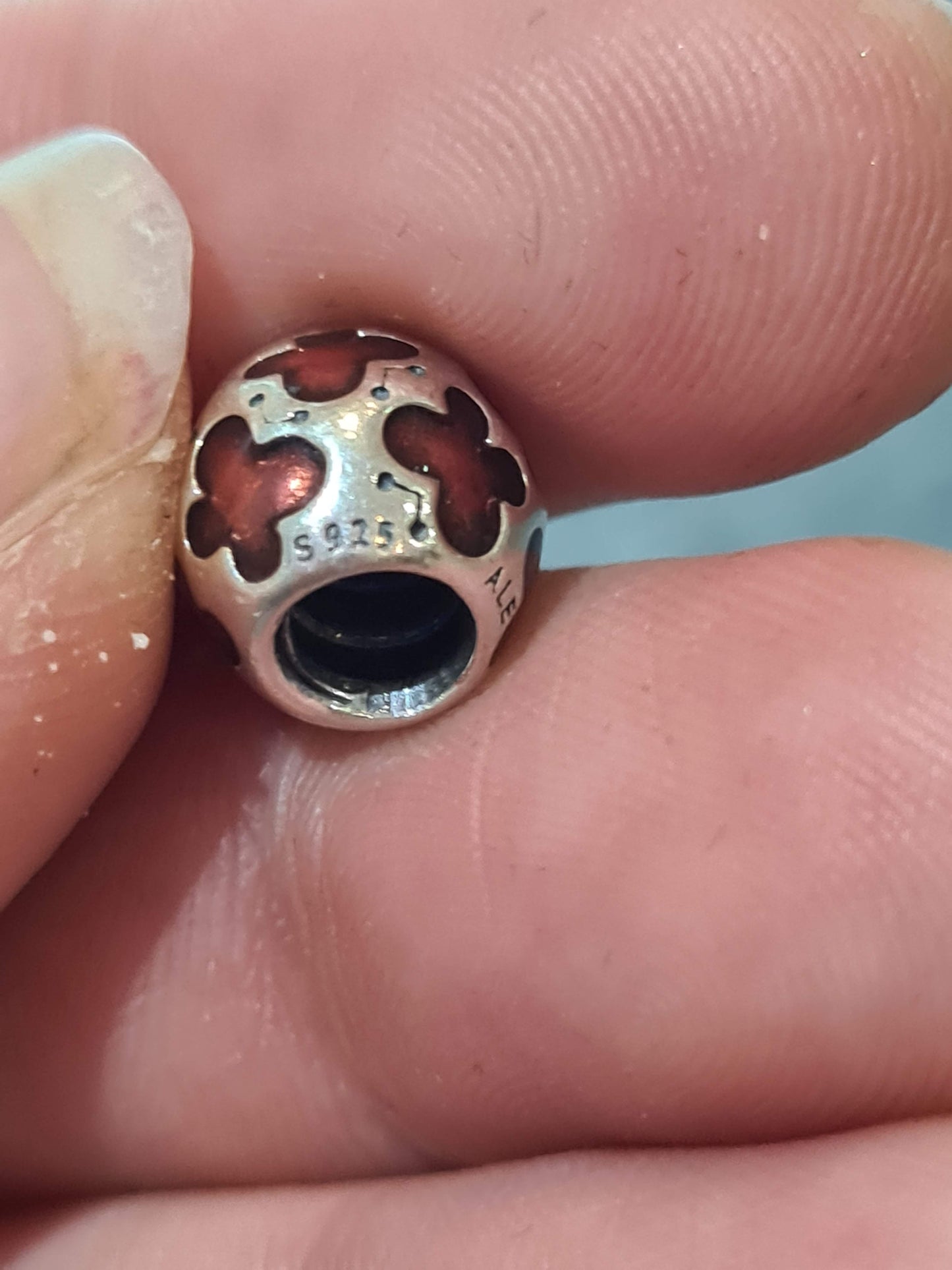 Genuine Pandora Red Enamel Butterfly Ball Silver Charm