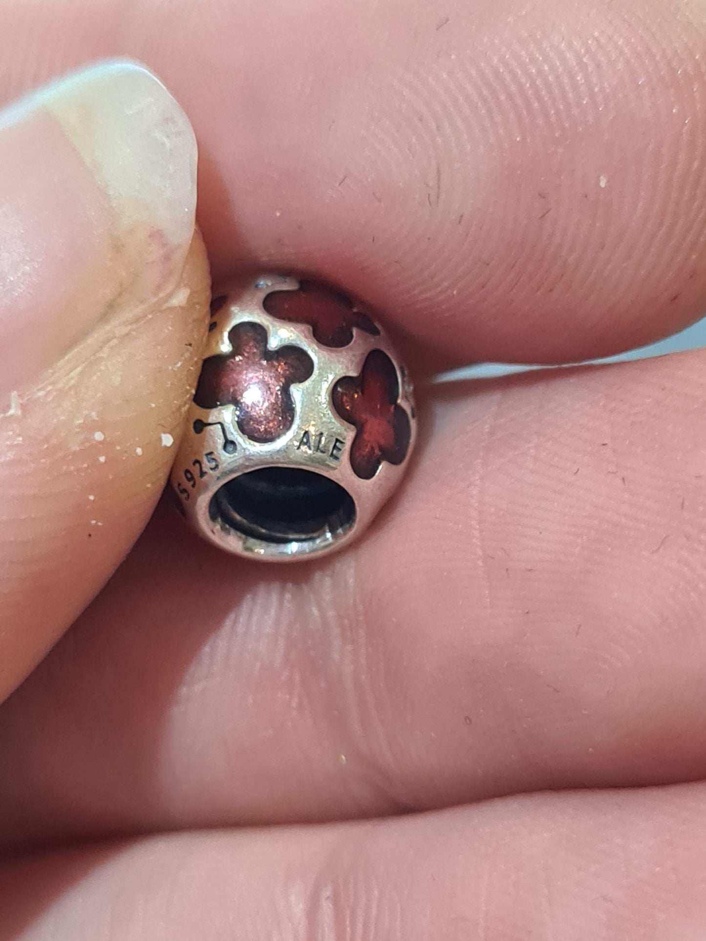 Genuine Pandora Red Enamel Butterfly Ball Silver Charm