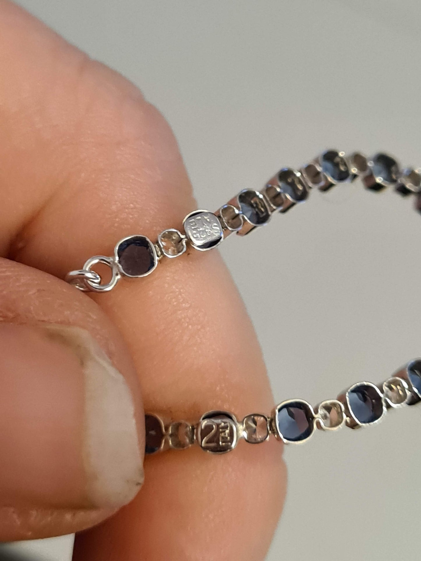Genuine Pandora Blue and White Pave Tennis Bracelet SIZE 2