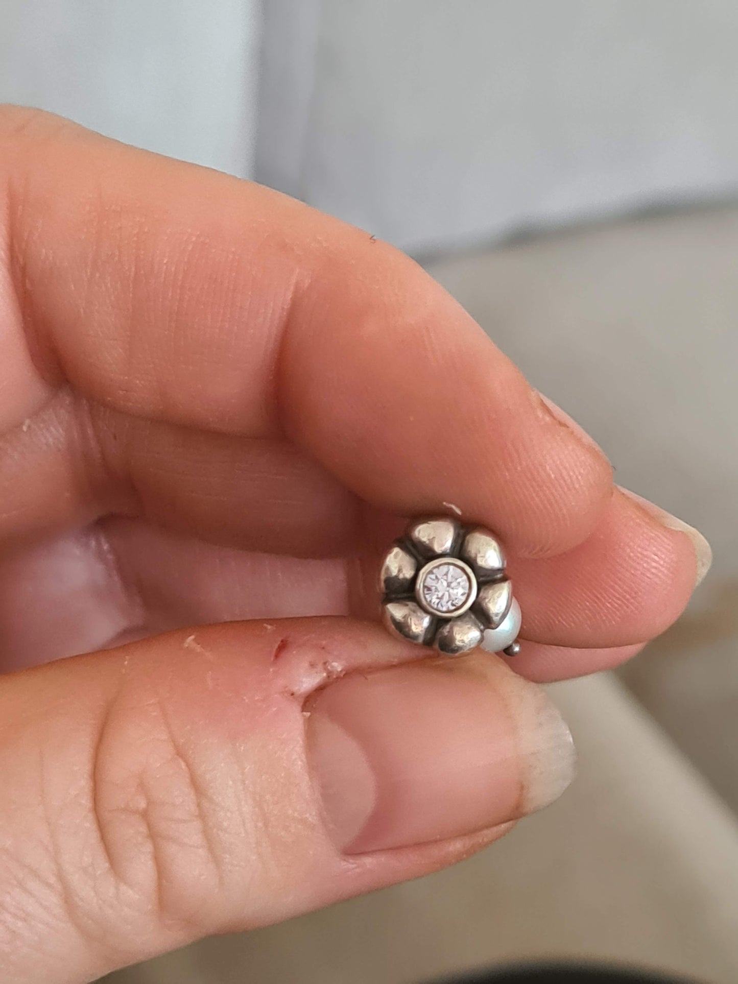 Genuine Pandora White Pearl Lavender Bud Dangle Charm