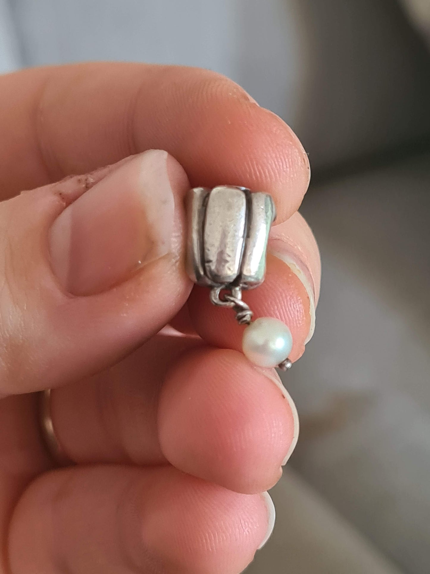 Genuine Pandora White Pearl Lavender Bud Dangle Charm