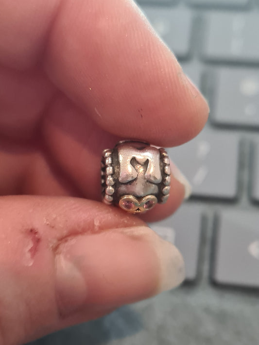 Genuine Pandora Two Tone Rare HTF Mum Charm with Pink Stones and Gold Outline