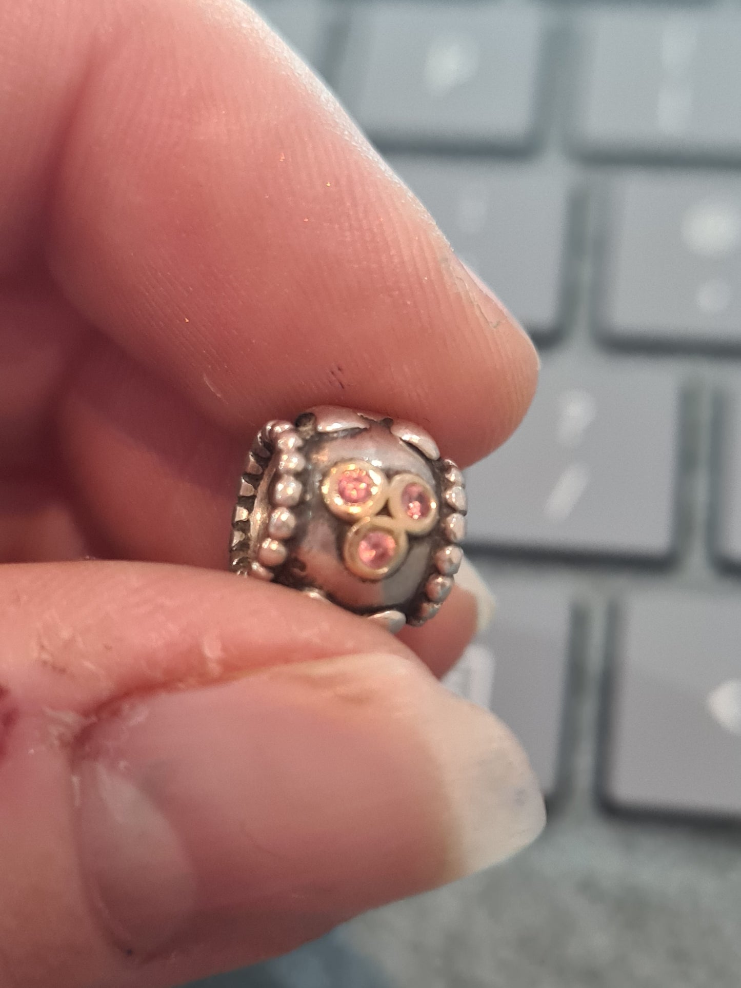 Genuine Pandora Two Tone Rare HTF Mum Charm with Pink Stones and Gold Outline