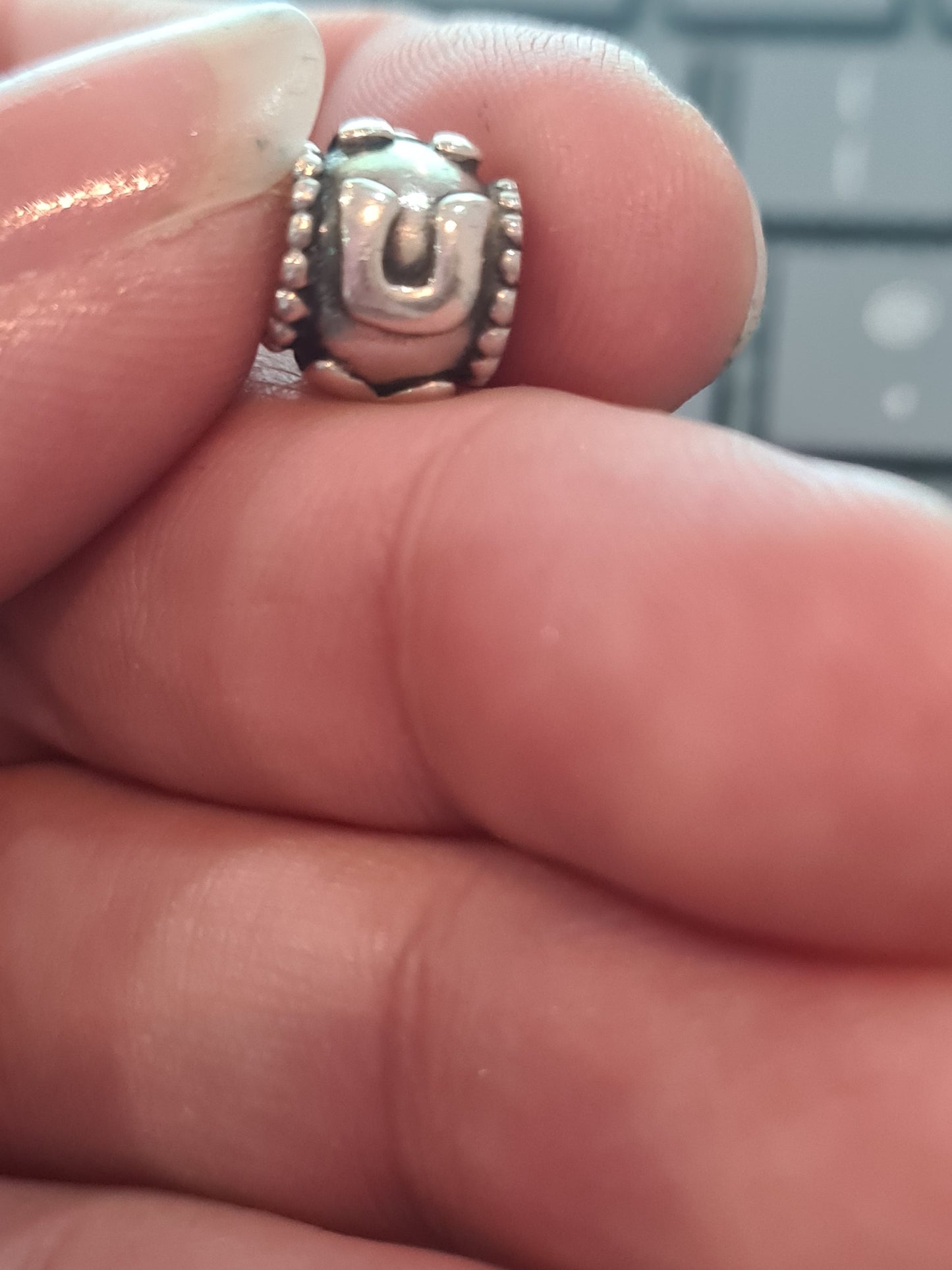 Genuine Pandora Two Tone Rare HTF Mum Charm with Pink Stones and Gold Outline