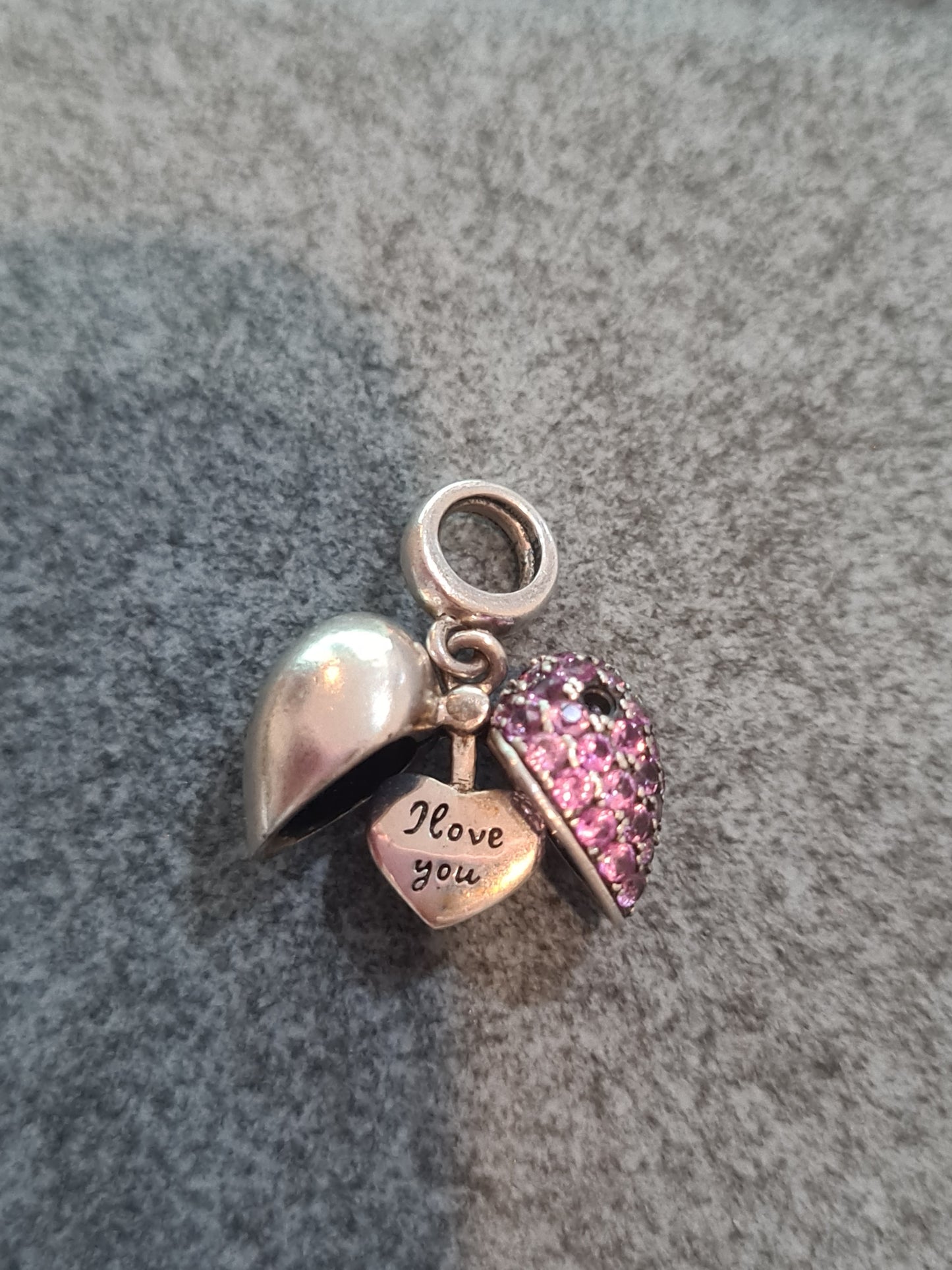Soulfeel Pink Pave Dangle Heart I love You Pave Charm