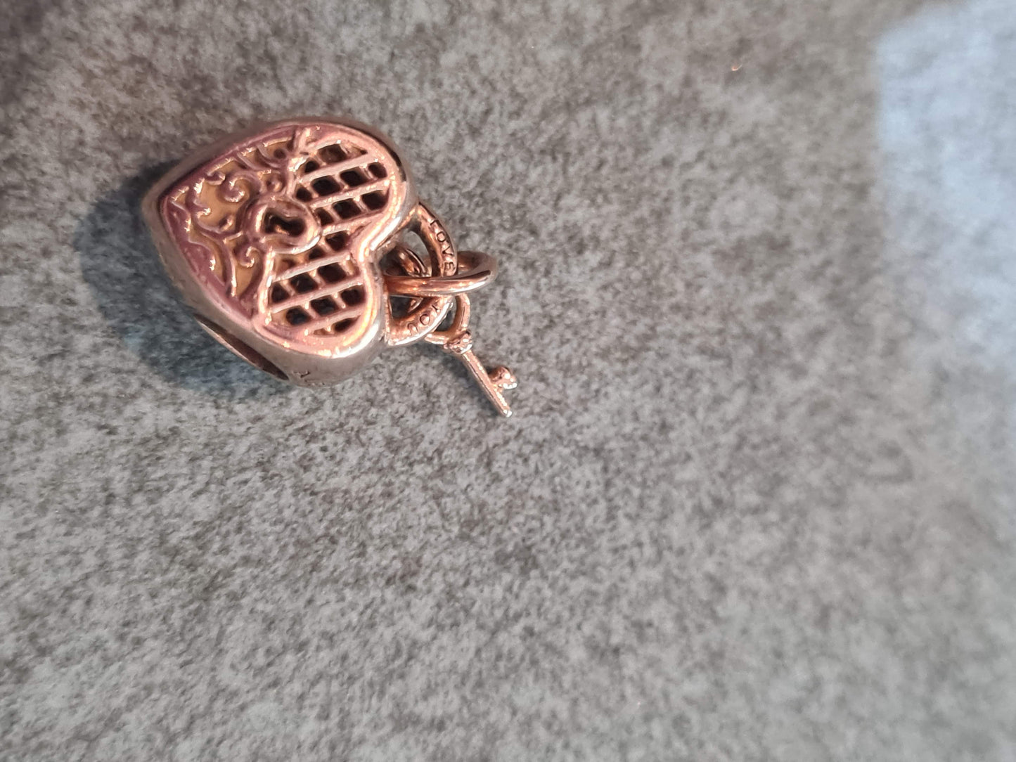 Genuine Pandora Rose Gold Vintage Lace Lock and Key Dangle Charm
