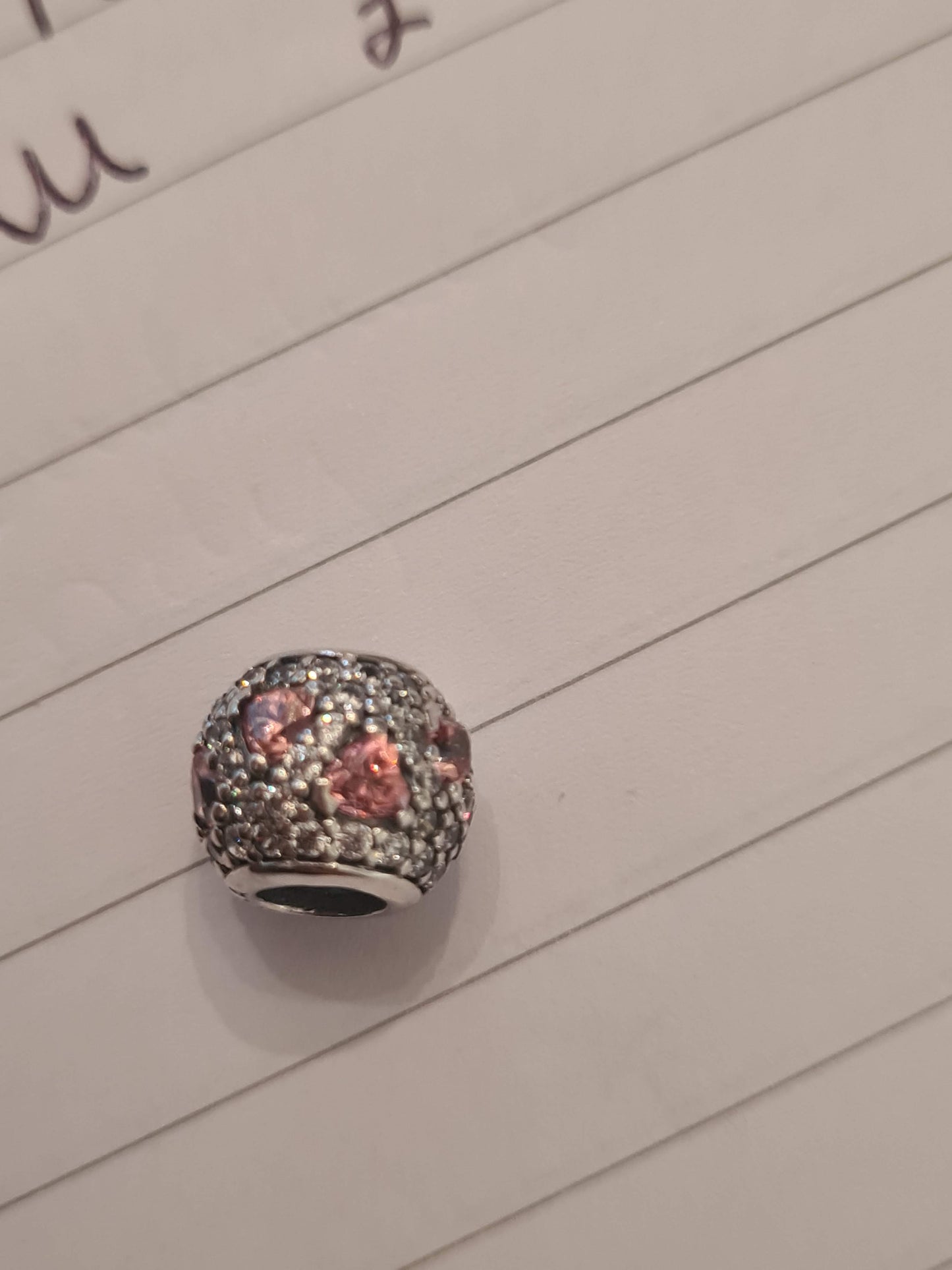 Genuine Pandora Clear Pave Ball with Pink Hearts