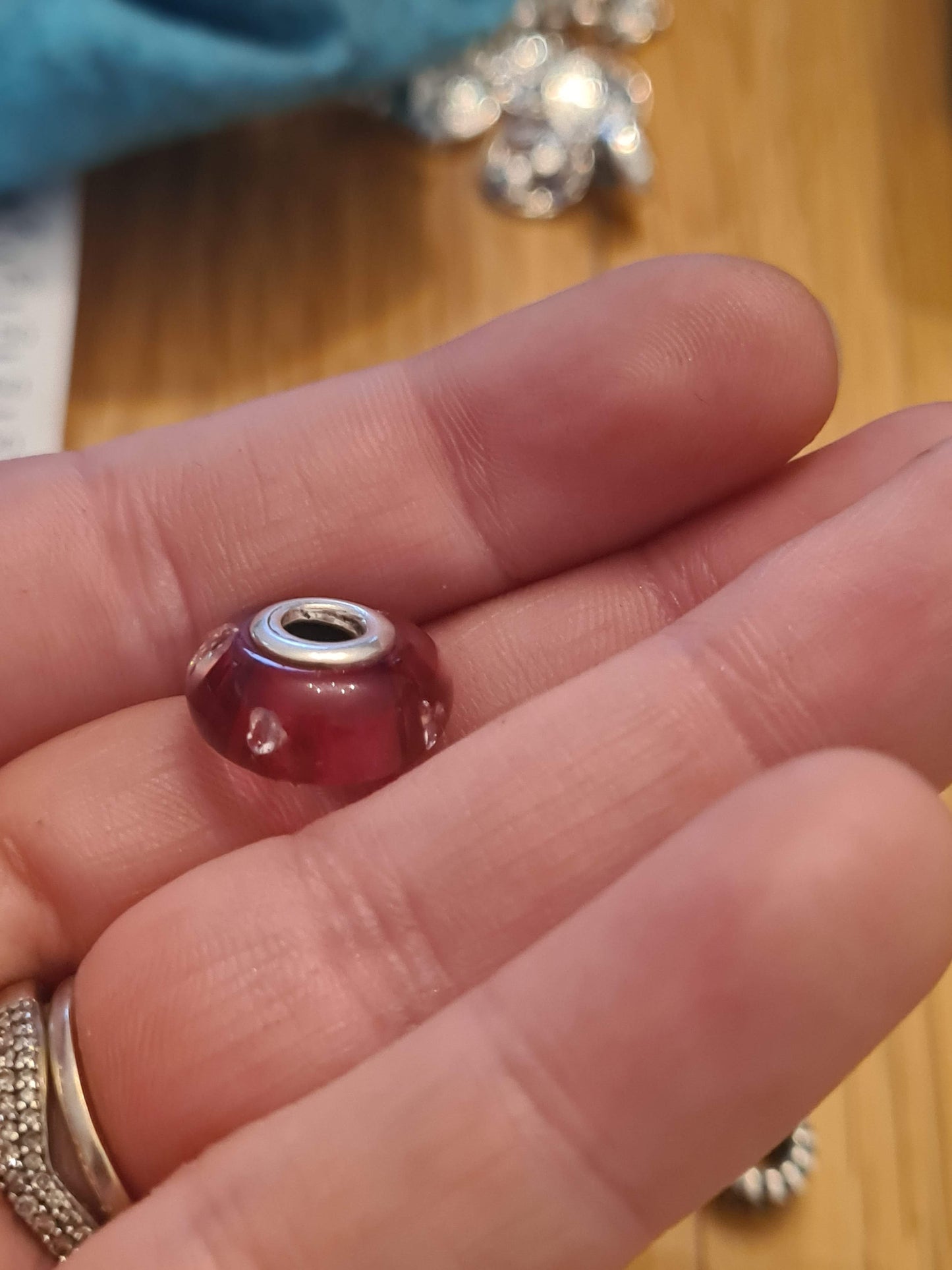 Genuine Pandora Cerise Pink Glass Charm with Sparkle CZ Heart