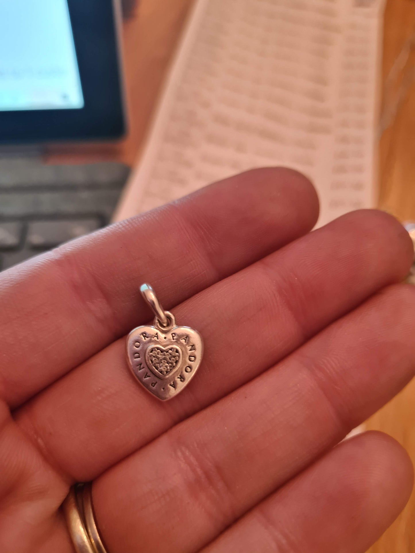 Genuine Pandora Logo Heart Pendant Clear CZ Dangle Charm
