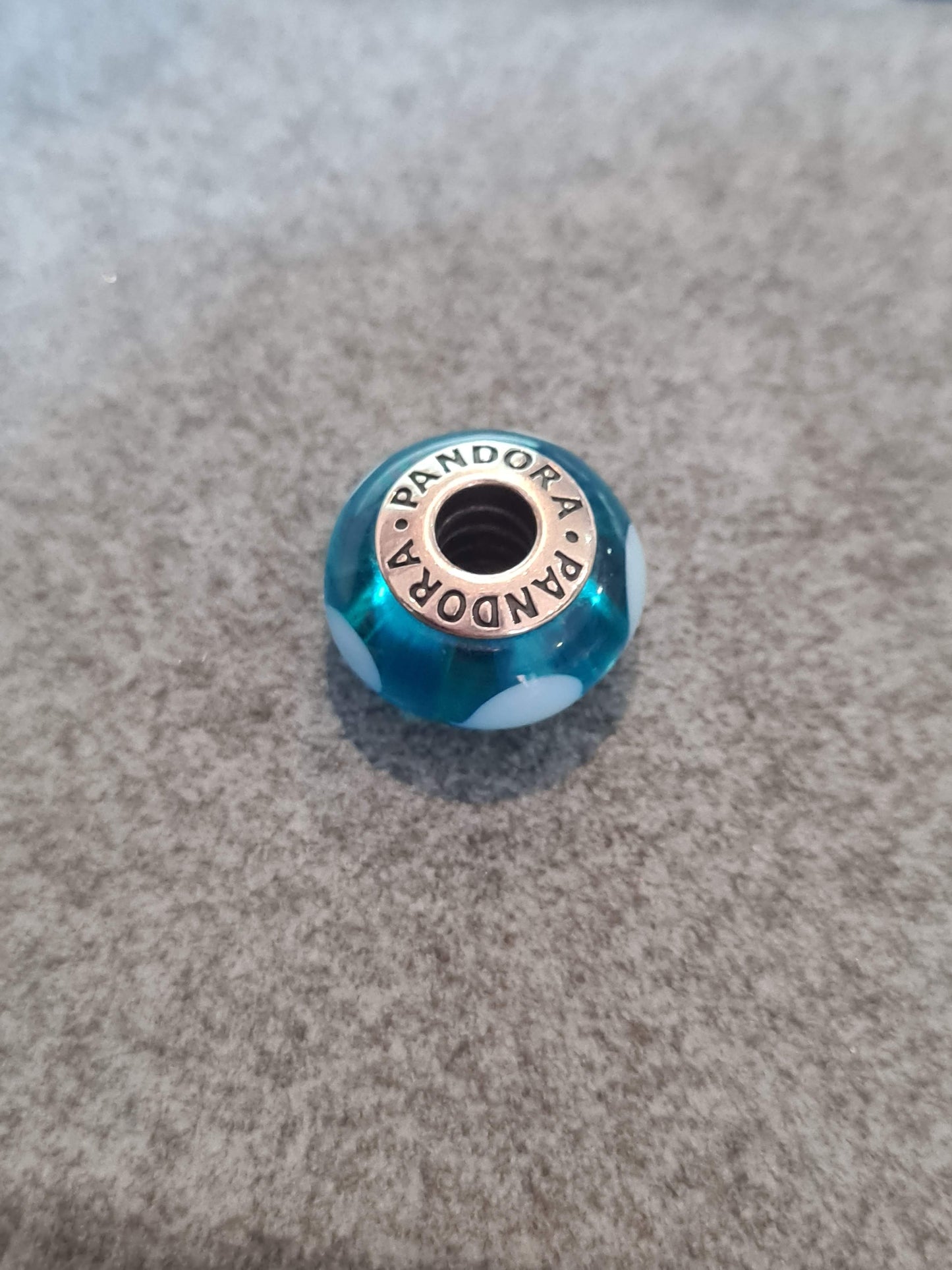 Genuine Pandora Blue Murano Glass Charm with Light Blue Heart Charm