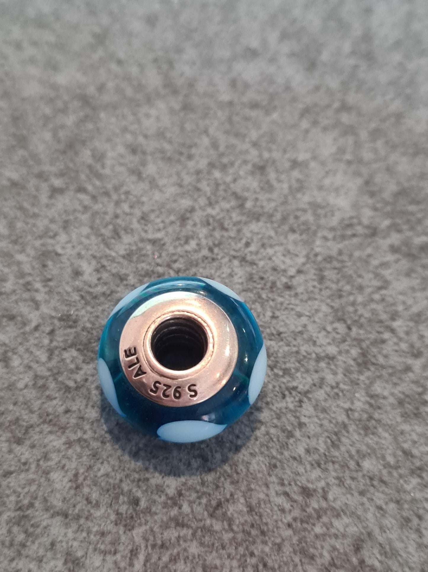 Genuine Pandora Blue Murano Glass Charm with Light Blue Heart Charm