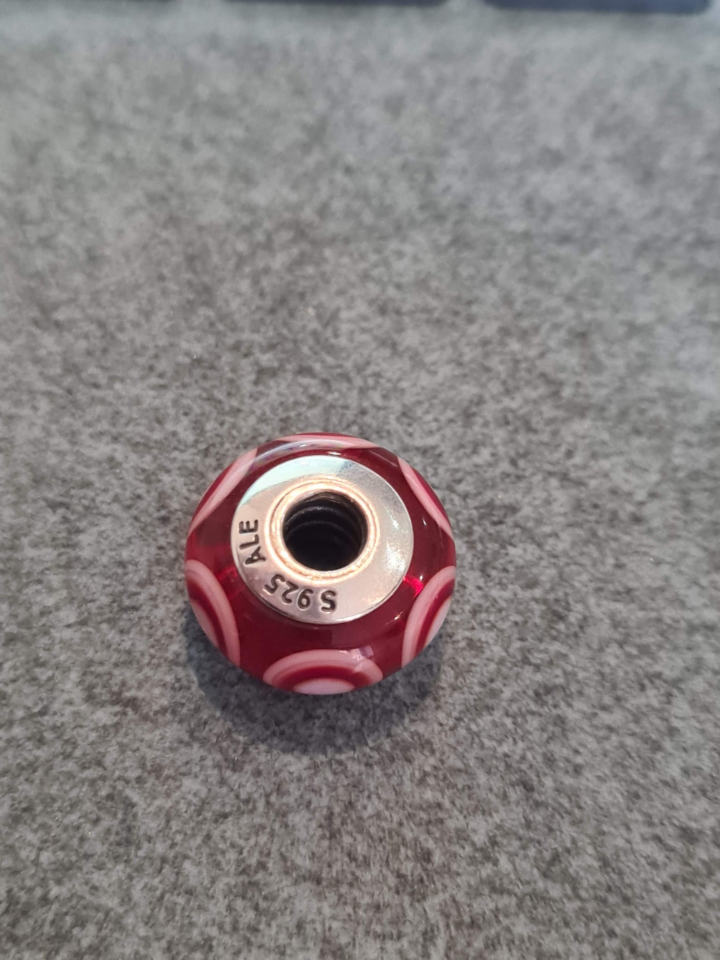 Genuine Pandora Red and White Bullseye Glass Murano Charm
