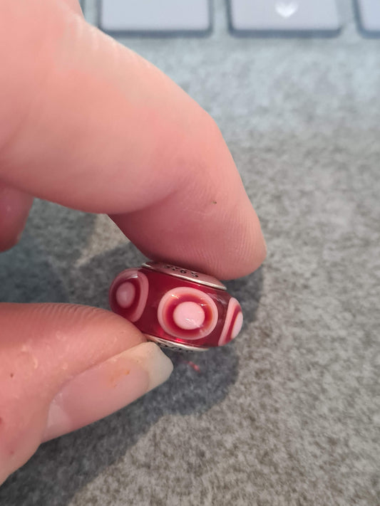Genuine Pandora Red and White Bullseye Glass Murano Charm