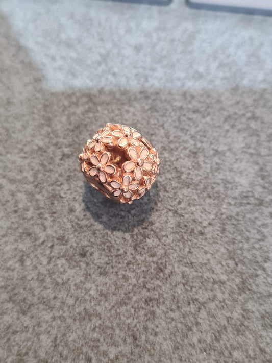 Genuine Pandora Rose Gold White Enamel Openwork Flower Charm