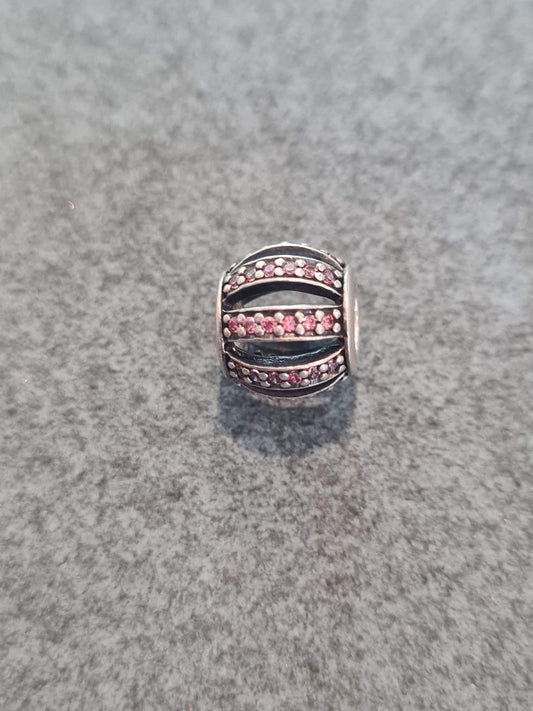 Genuine Pandora Pink/ Black/ Clear Pave Line Pave Charm Openwork
