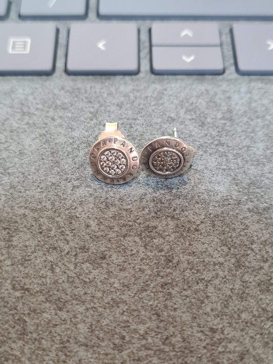 Genuine Pandora Logo Pave Earring Studs
