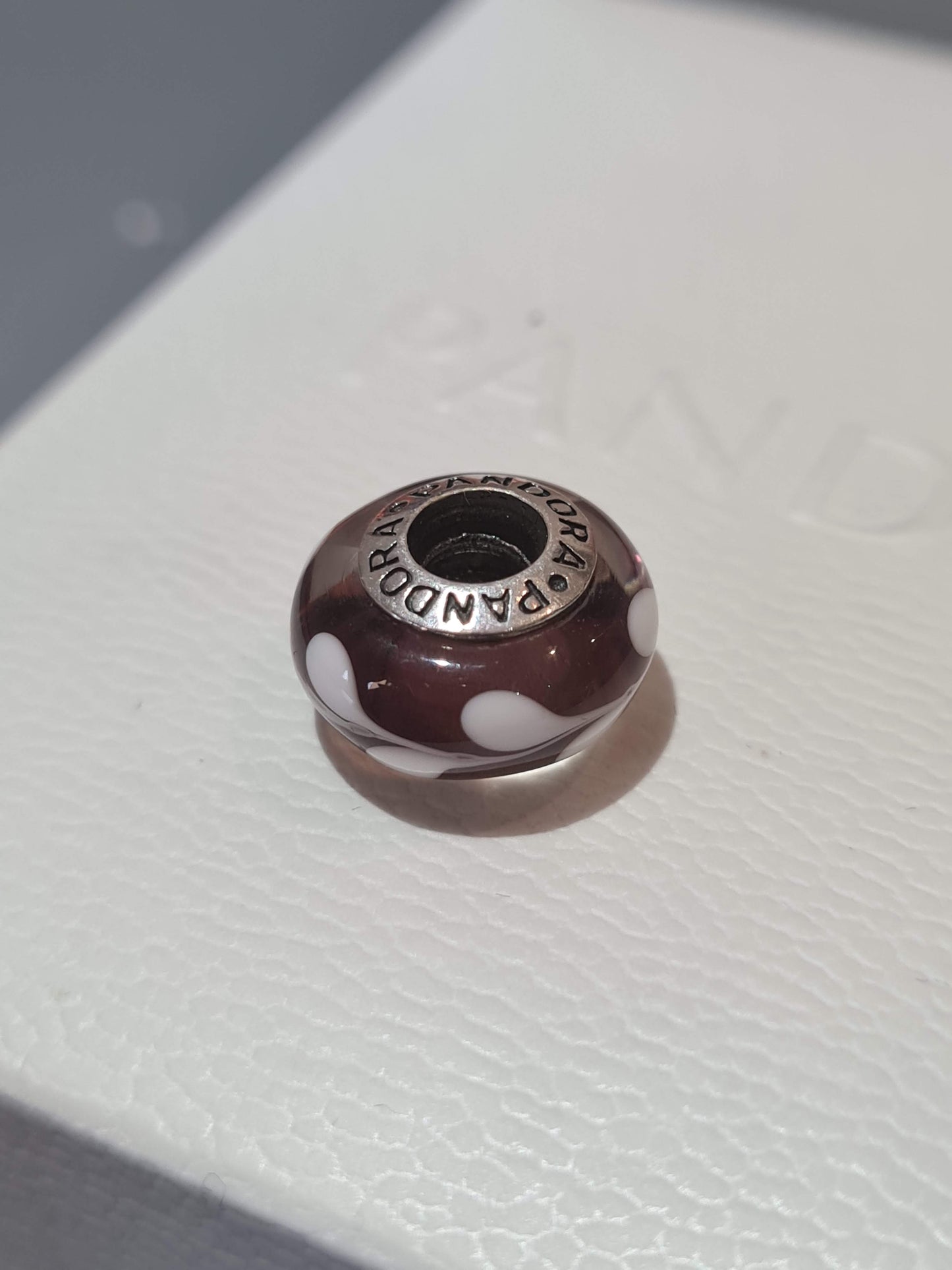 Genuine Pandora Pink Murano Glass Charm With White Paint Swirl Markings