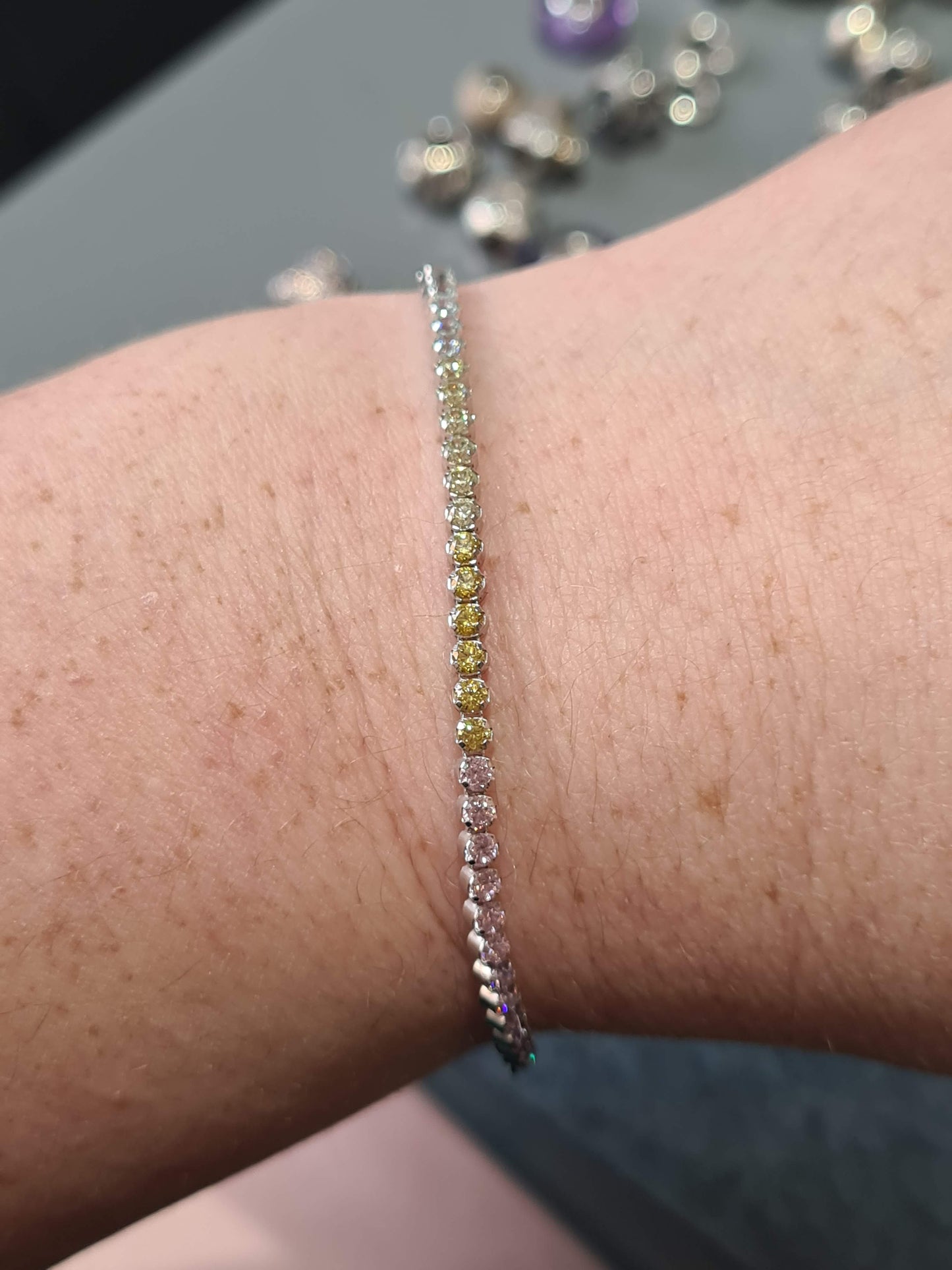 Genuine Pandora Slider Tennis Bracelet Size 2 Medium Multi-Coloured Rainbow
