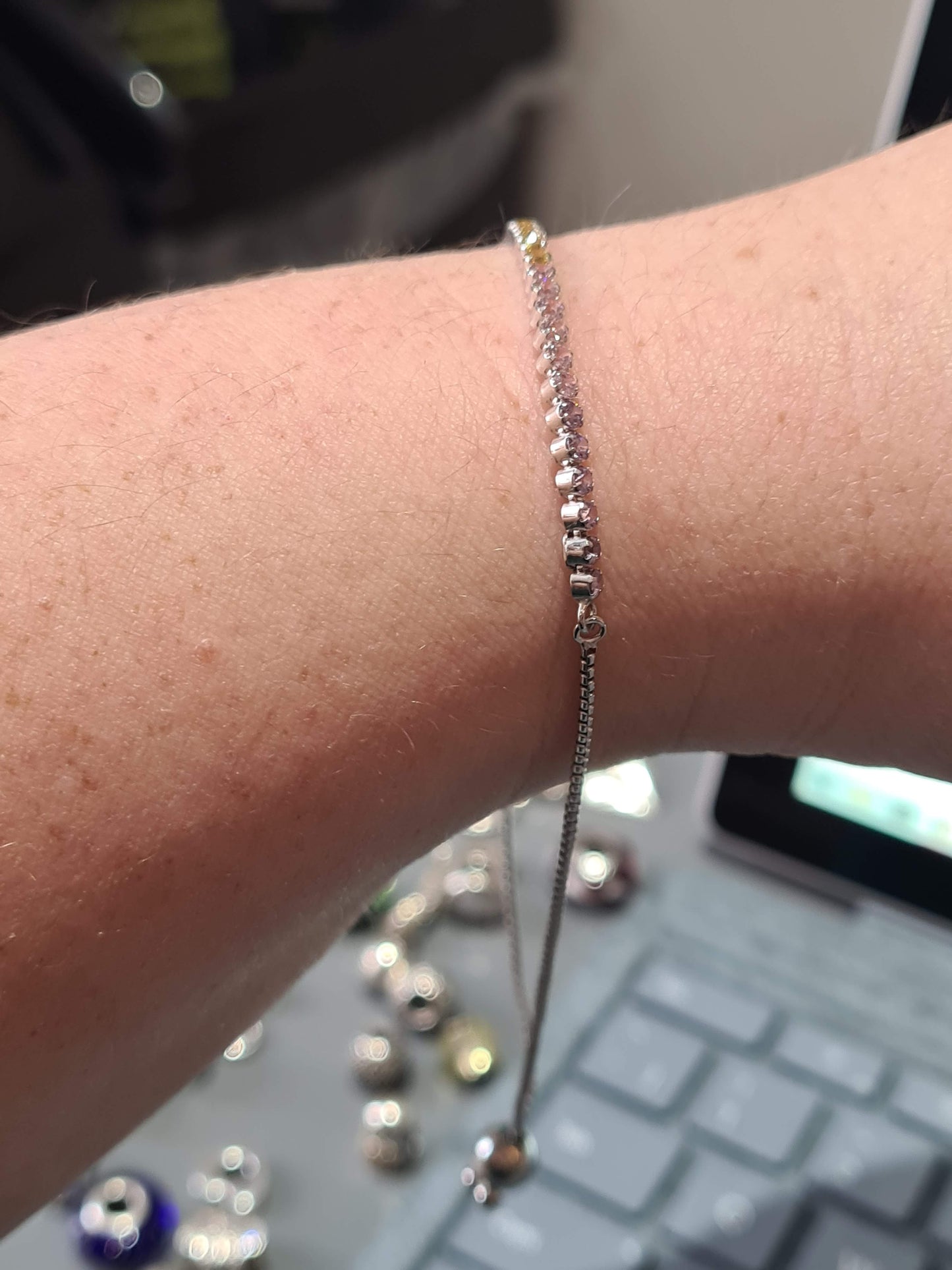 Genuine Pandora Slider Tennis Bracelet Size 2 Medium Multi-Coloured Rainbow