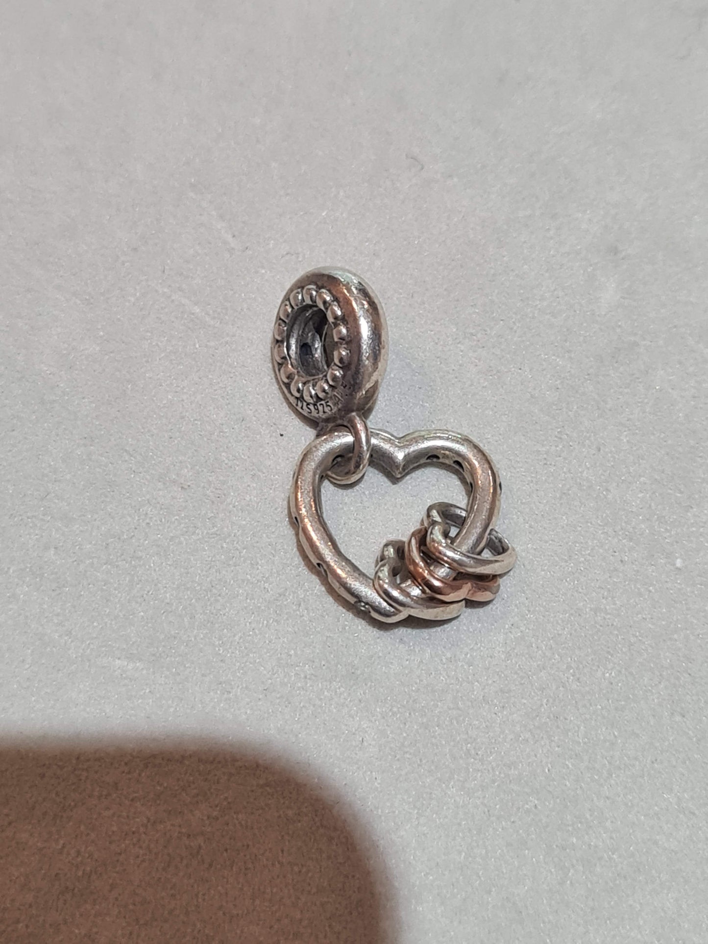 Genuine Pandora Heart Highlights Charm With Rose Gold Middle Dangle Heart and Purple CZ