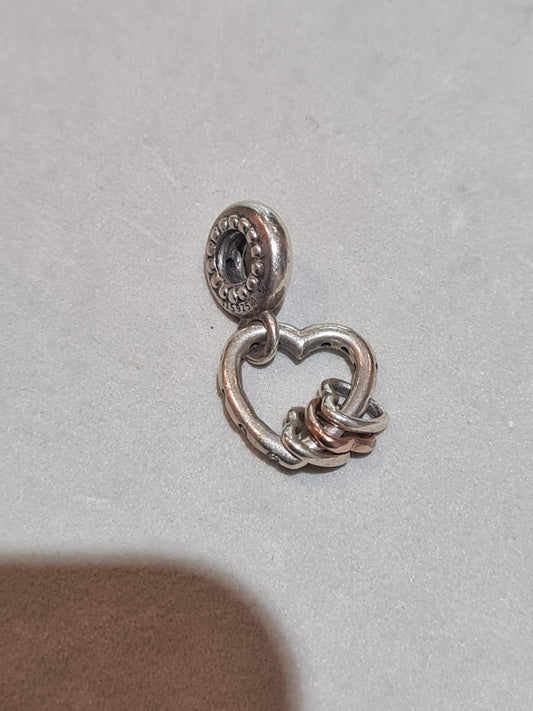 Genuine Pandora Heart Highlights Charm With Rose Gold Middle Dangle Heart and Purple CZ