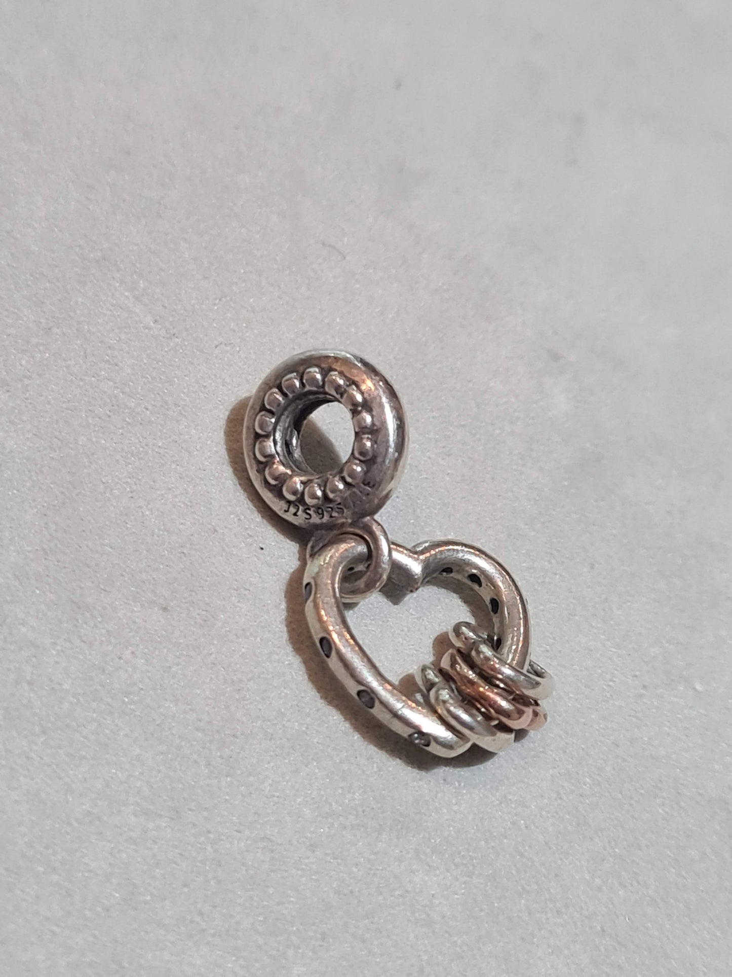 Genuine Pandora Heart Highlights Charm With Rose Gold Middle Dangle Heart and Purple CZ