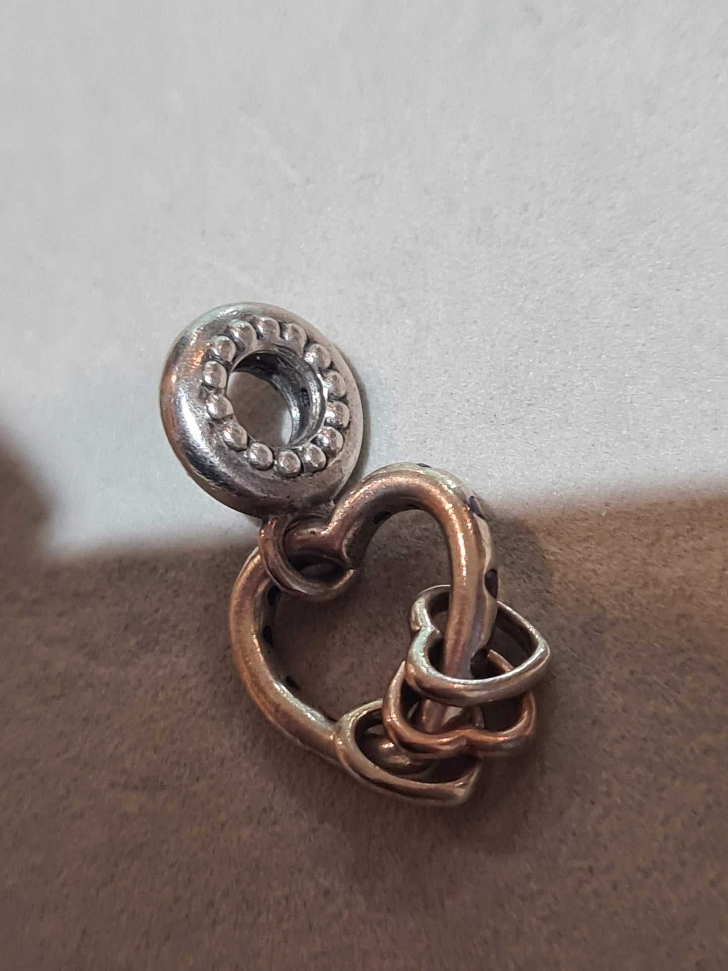 Genuine Pandora Heart Highlights Charm With Rose Gold Middle Dangle Heart and Purple CZ