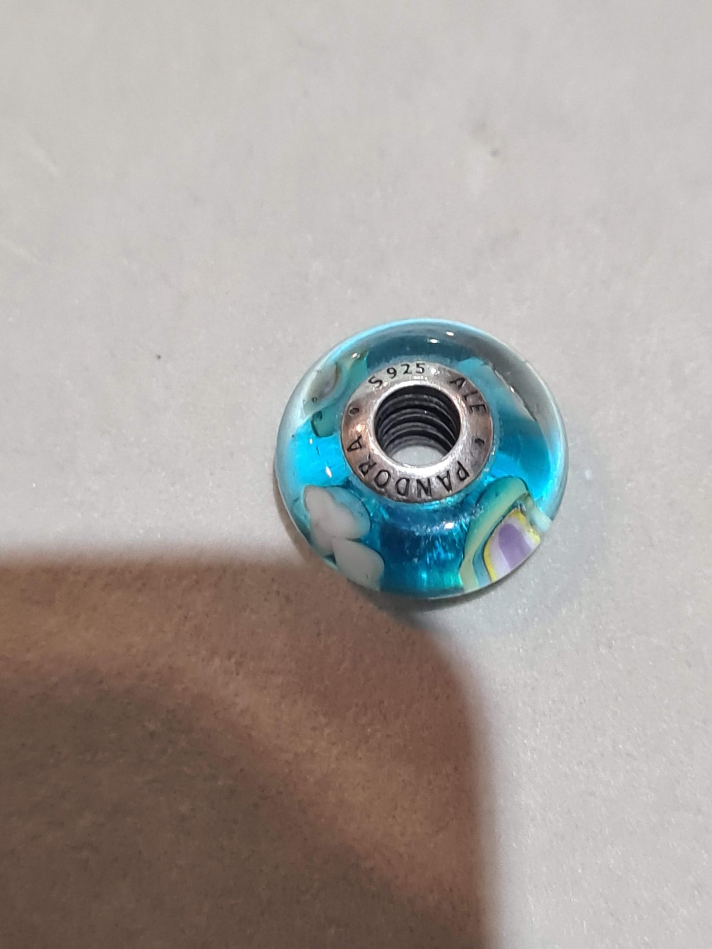 Genuine Pandora Rainbow Murano With Sparkle and Clouds Sky Blue