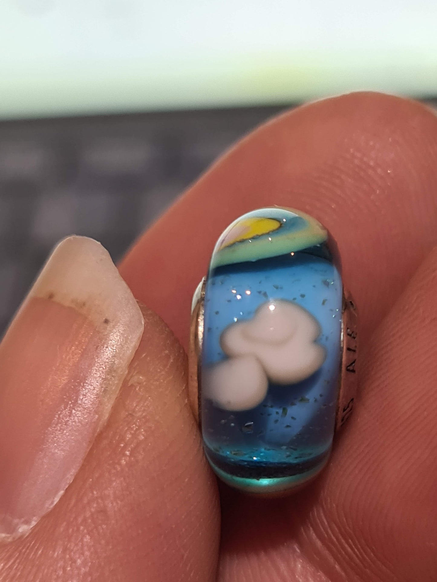 Genuine Pandora Rainbow Murano With Sparkle and Clouds Sky Blue