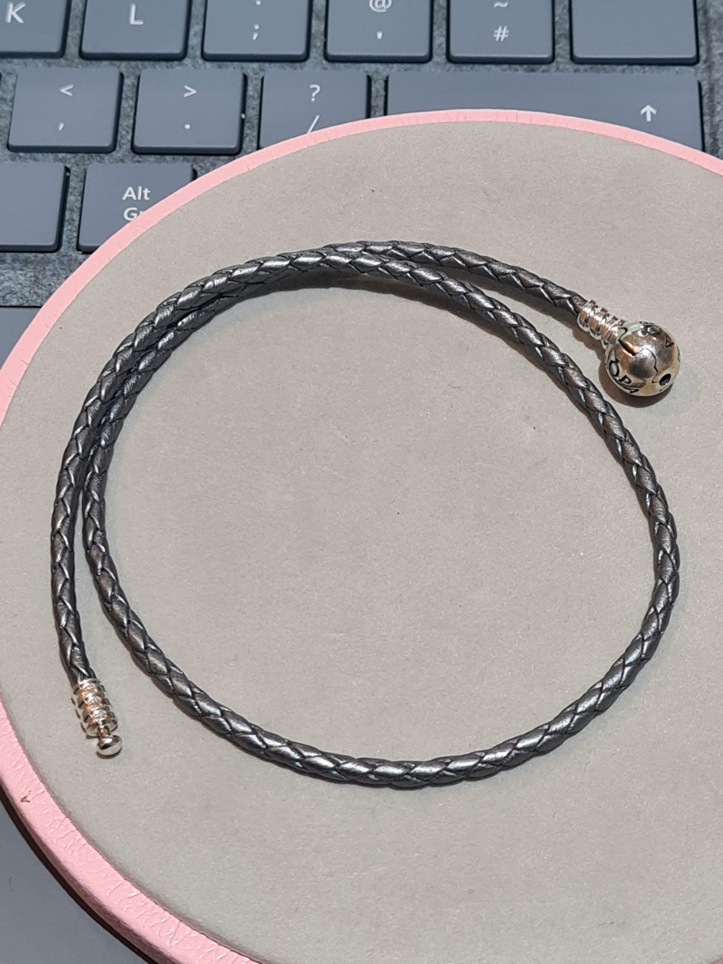 Genuine Pandora Silver Metallic Space Grey Double Leather New Style Clasp LARGE