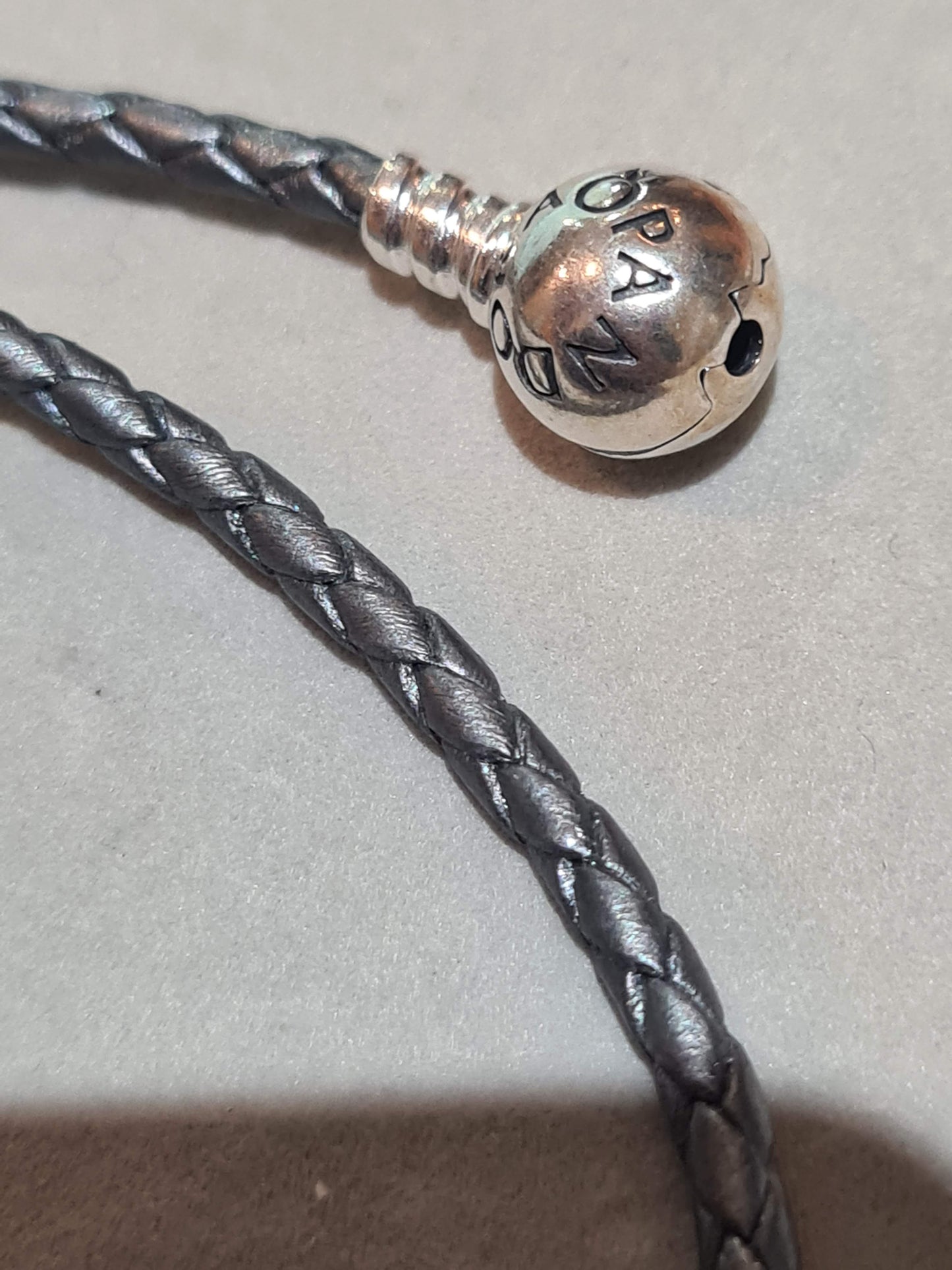 Genuine Pandora Silver Metallic Space Grey Double Leather New Style Clasp LARGE